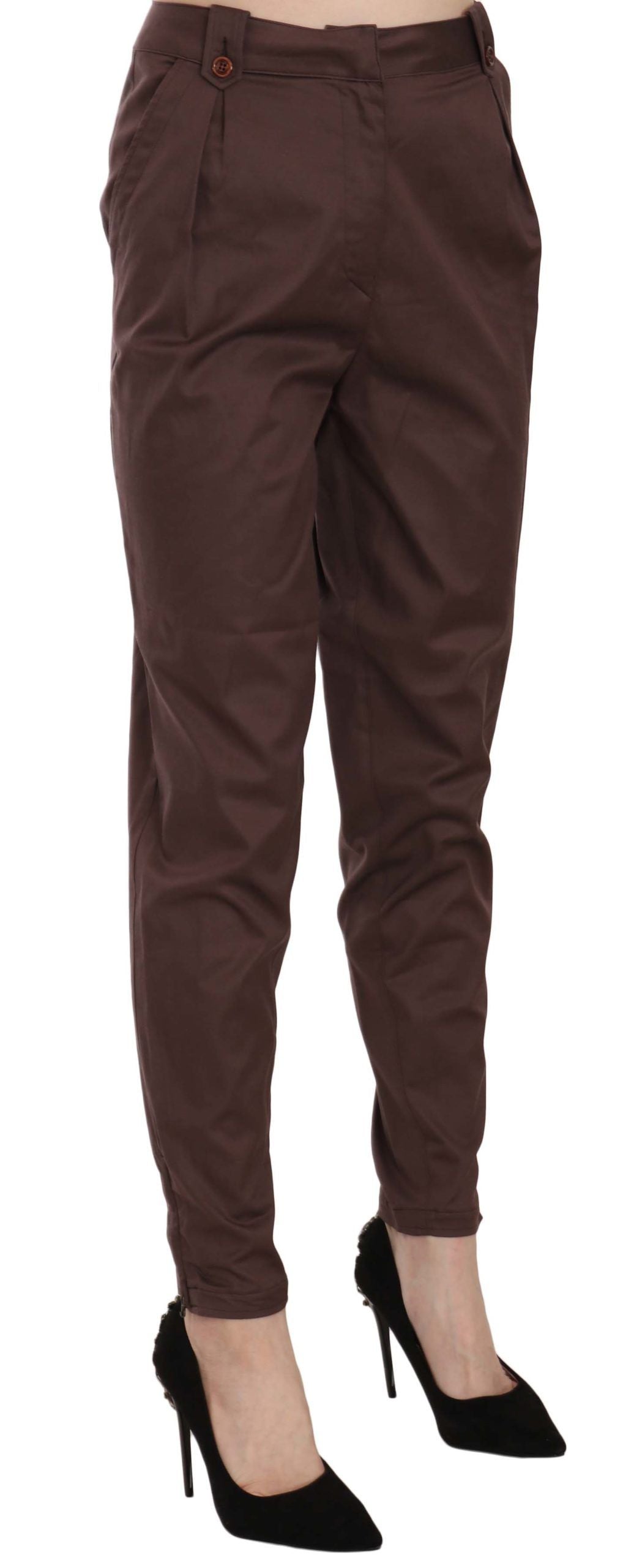 Just Cavalli Brown High Waist Tapered Formal Trousers Women's Pants
