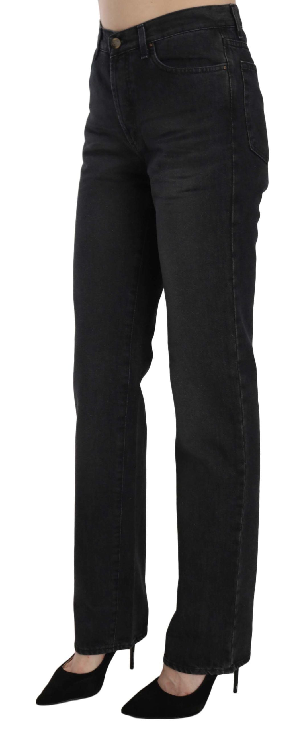 Just Cavalli Black Washed High Waist Straight Denim Pants Women's Jeans
