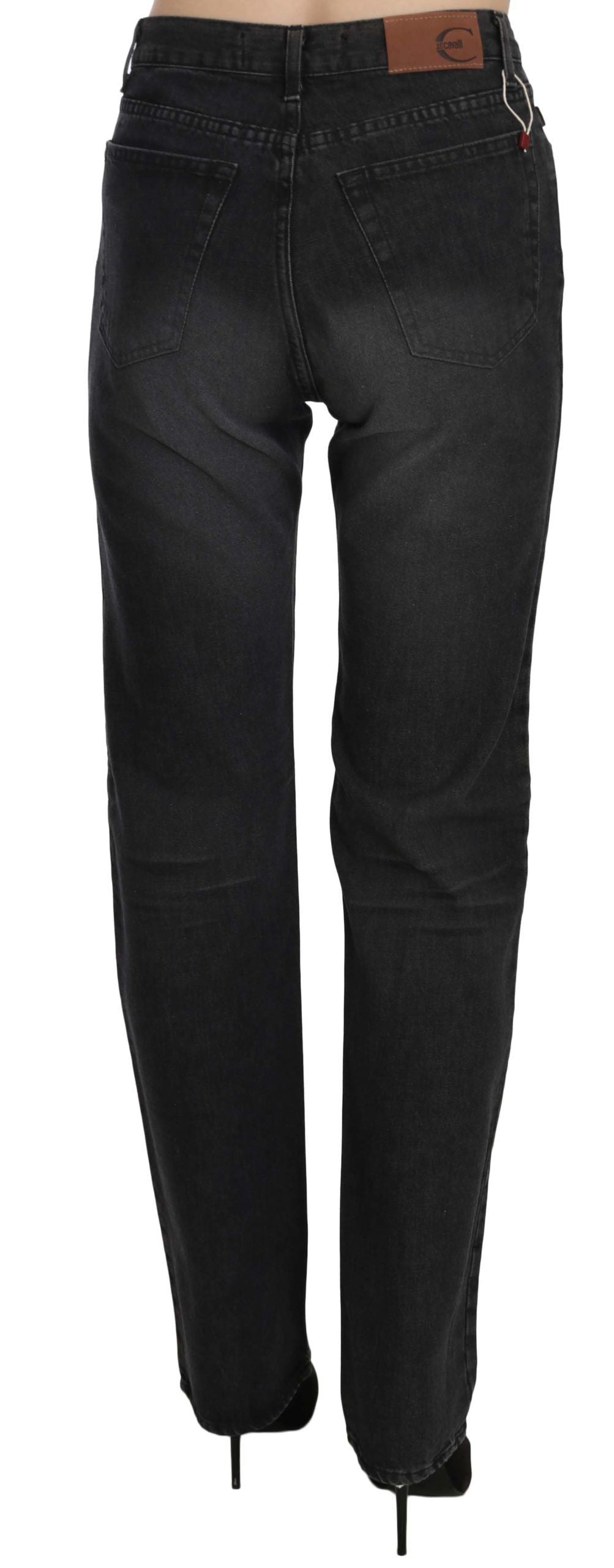 Just Cavalli Black Washed High Waist Straight Denim Pants Women's Jeans