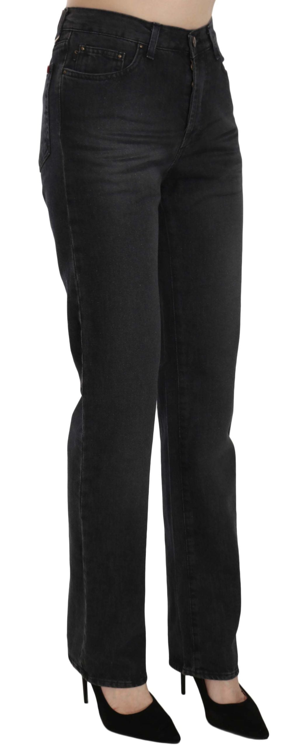 Just Cavalli Black Washed High Waist Straight Denim Pants Women's Jeans