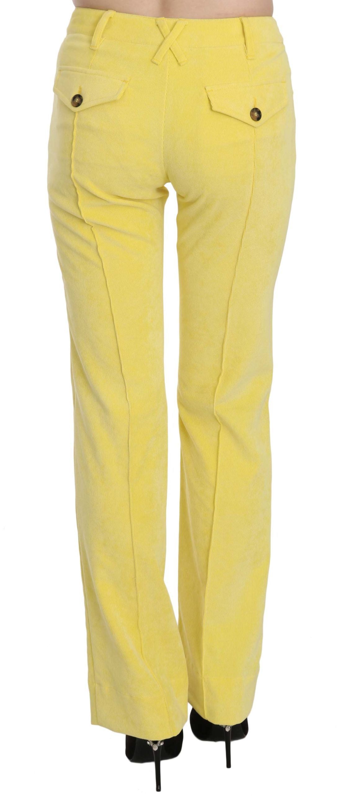 Just Cavalli Yellow Corduroy Mid Waist Straight Trousers Women's Pants