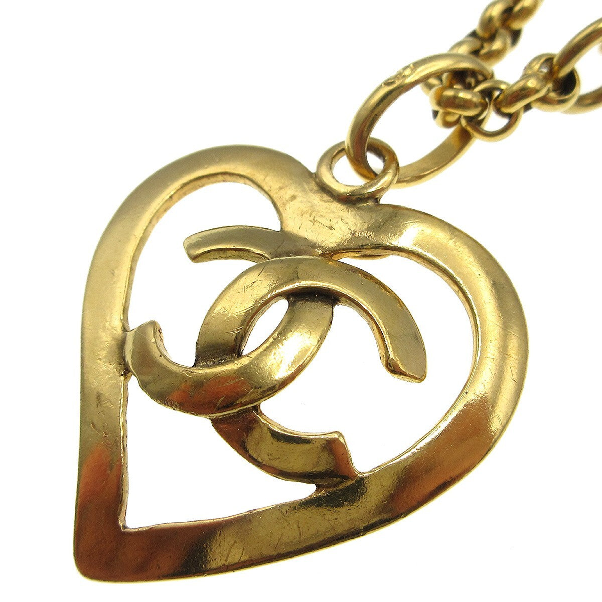 Chanel Cc Heart Pendant Metal Gold Gold_Plated Necklace Jewelry (Pre-Owned)