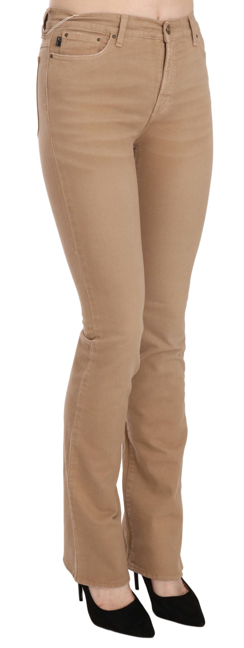 Just Cavalli Brown Cotton Stretch Mid Waist Skinny Trousers Women's Pants