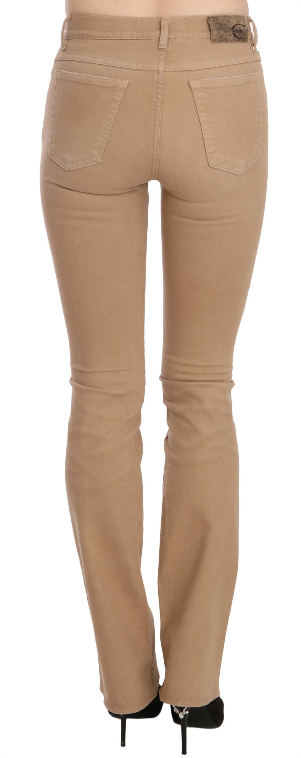 Just Cavalli Brown Cotton Stretch Mid Waist Skinny Trousers Women's Pants