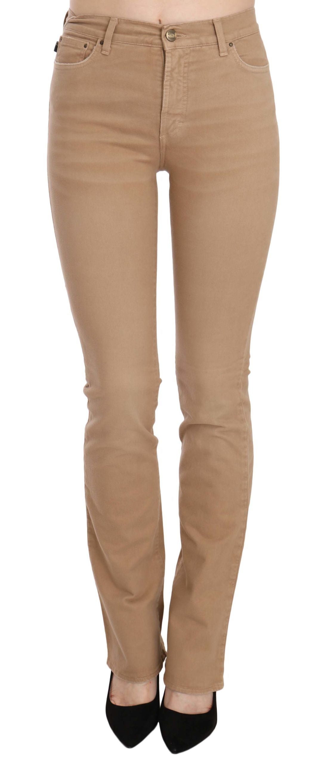 Just Cavalli Brown Cotton Stretch Mid Waist Skinny Trousers Women's Pants
