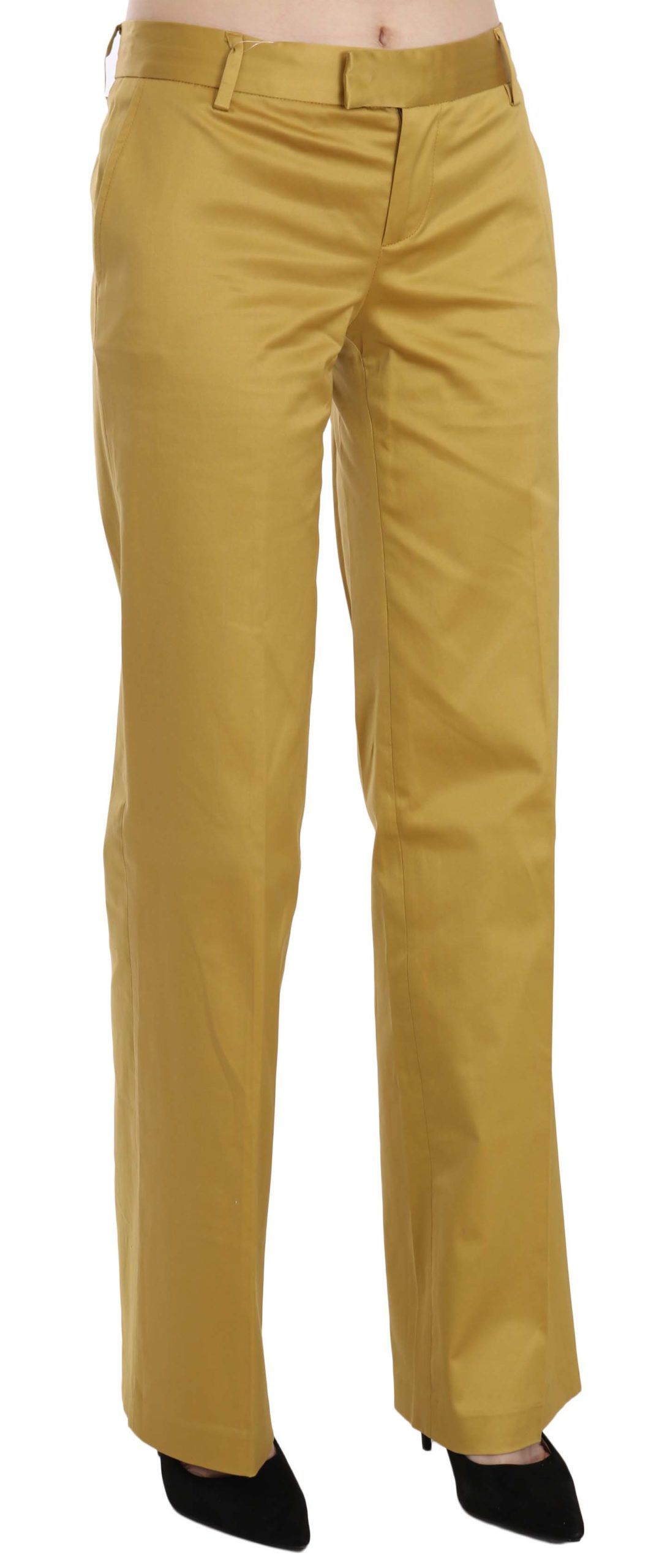 Just Cavalli Mustard Mid Waist Tailored Cotton Women's Pants