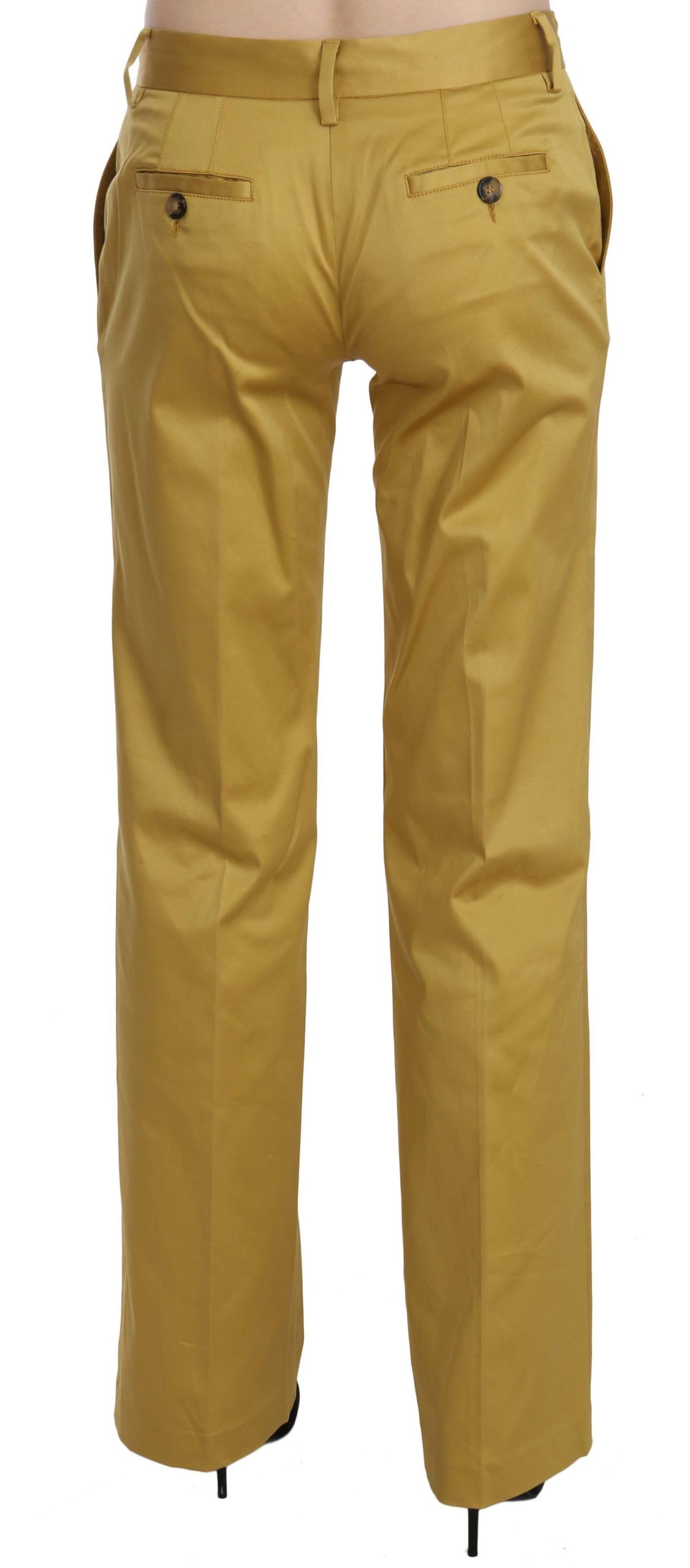 Just Cavalli Mustard Mid Waist Tailored Cotton Women's Pants