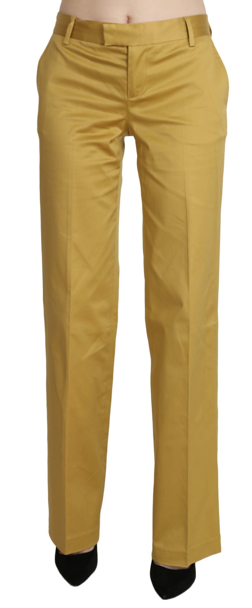Just Cavalli Mustard Mid Waist Tailored Cotton Women's Pants