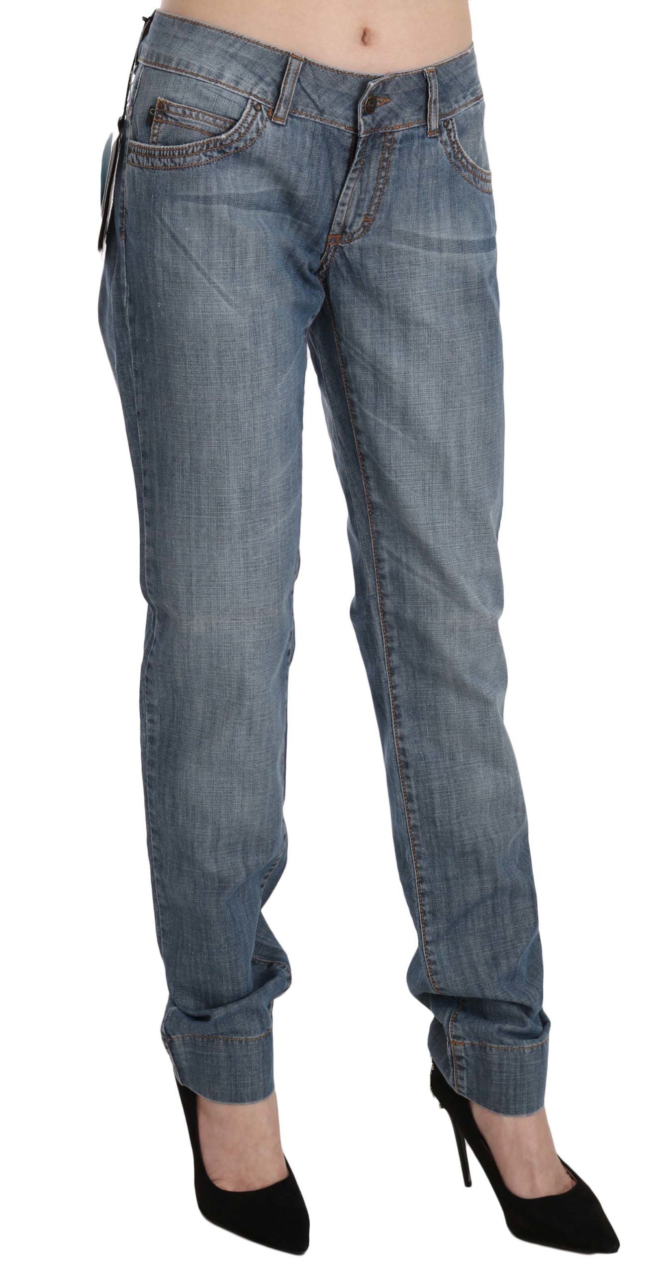 Just Cavalli Blue Washed Cotton Low Waist Slim Fit Denim Women's Pants