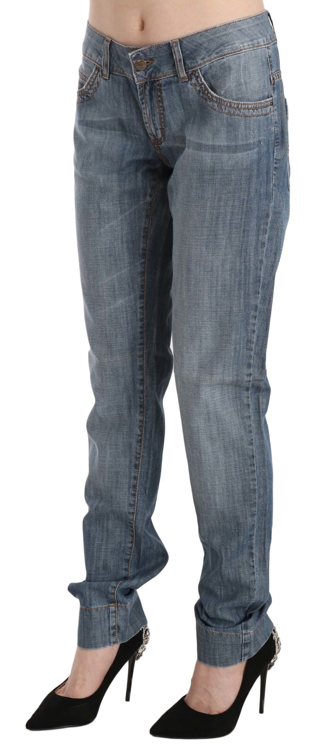 Just Cavalli Blue Washed Cotton Low Waist Slim Fit Denim Women's Pants