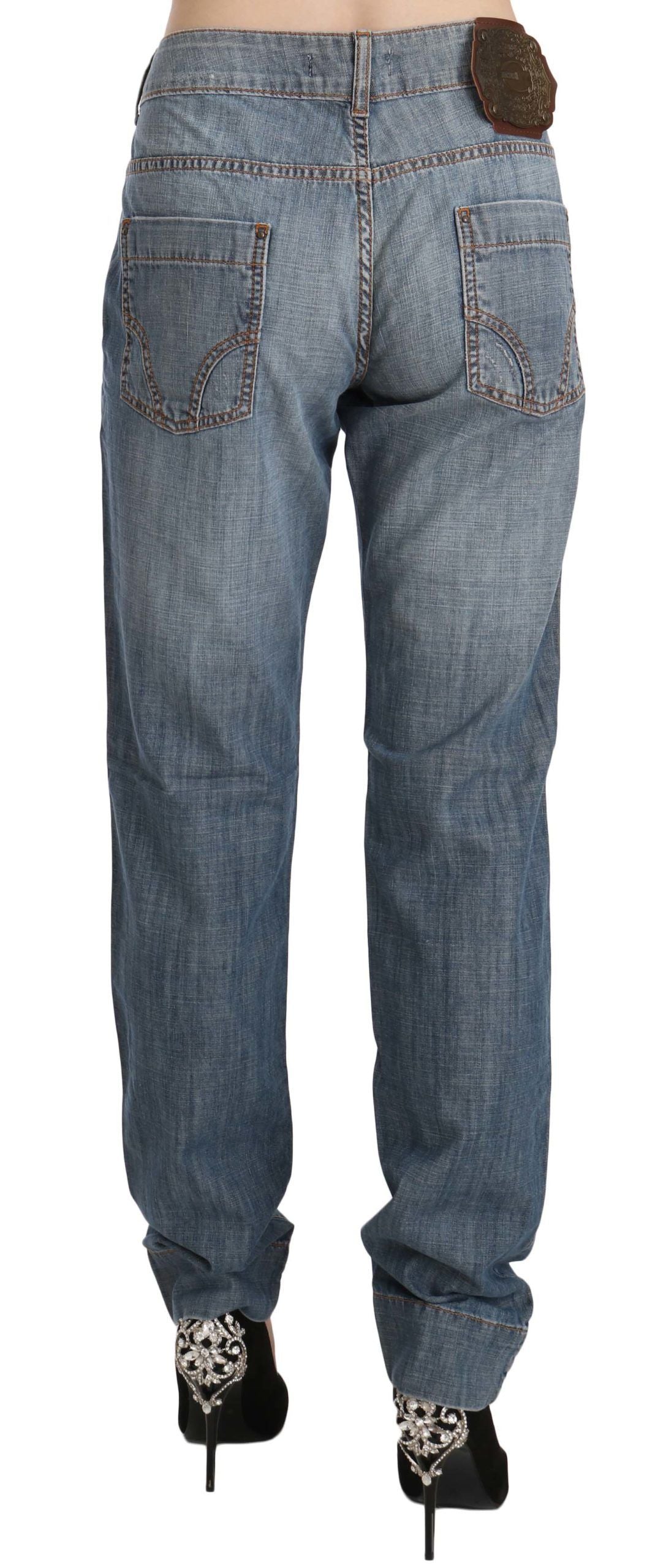 Just Cavalli Blue Washed Cotton Low Waist Slim Fit Denim Women's Pants