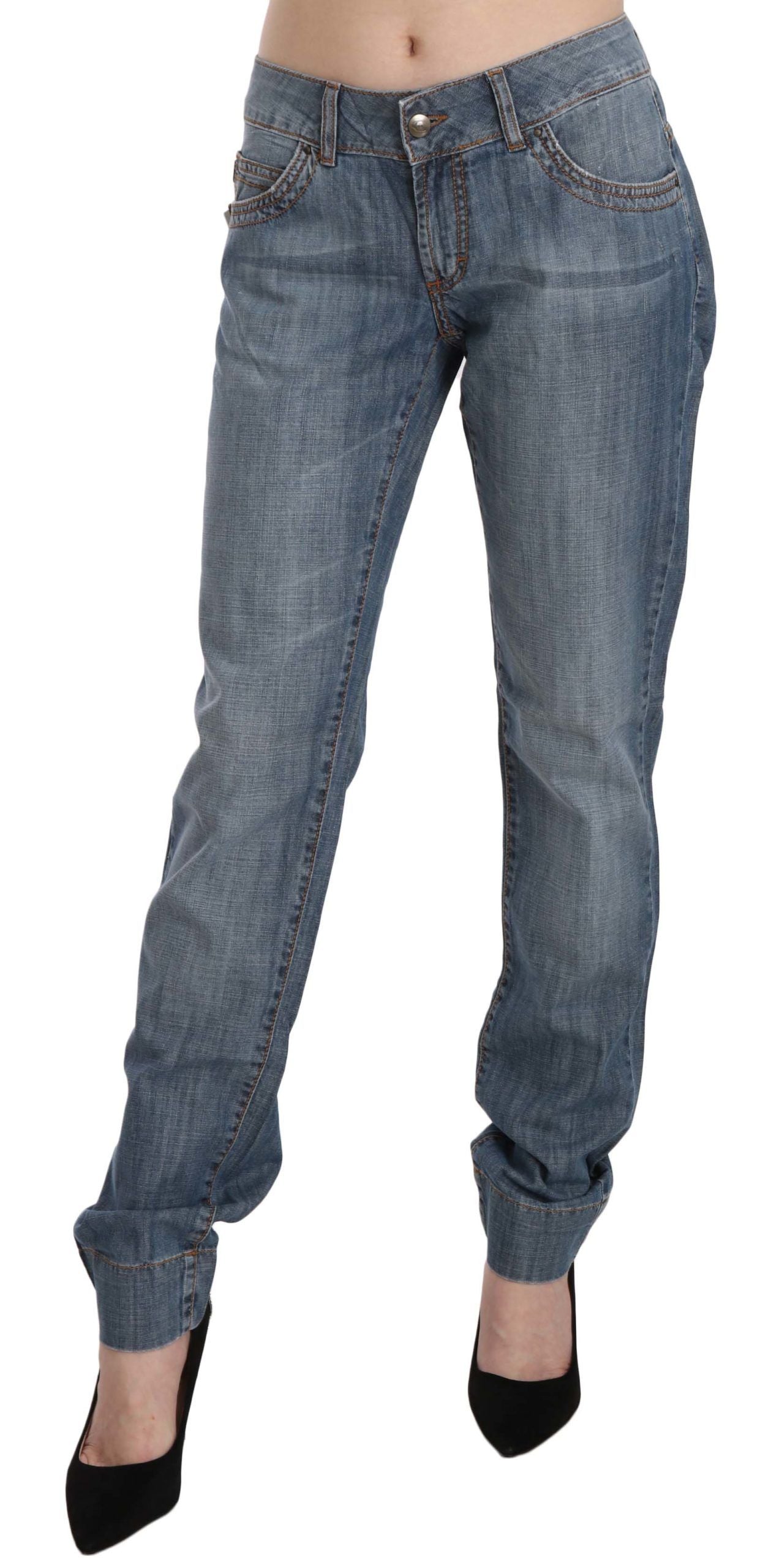 Just Cavalli Blue Washed Cotton Low Waist Slim Fit Denim Women's Pants