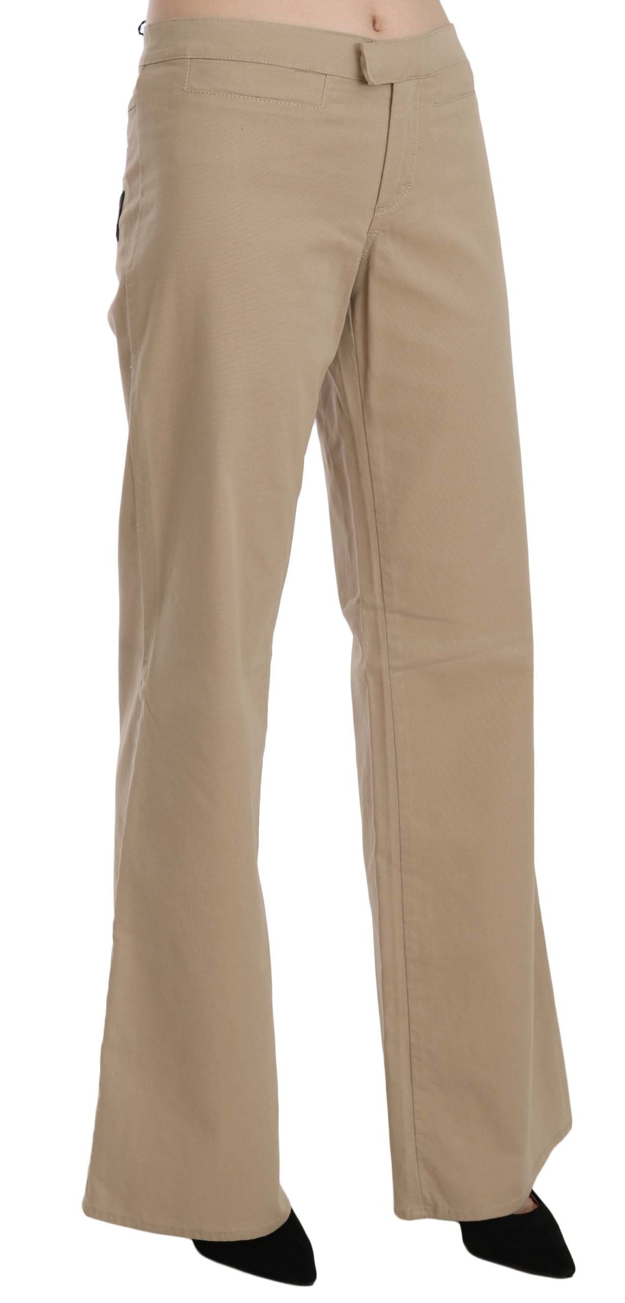 Just Cavalli Beige Cotton Mid Waist Flared Trousers Women's Pants