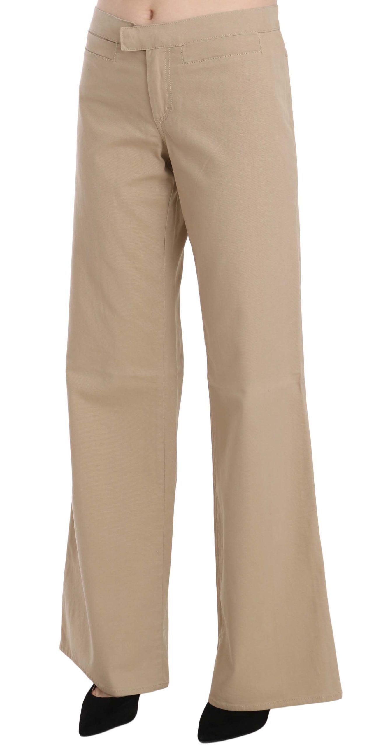 Just Cavalli Beige Cotton Mid Waist Flared Trousers Women's Pants