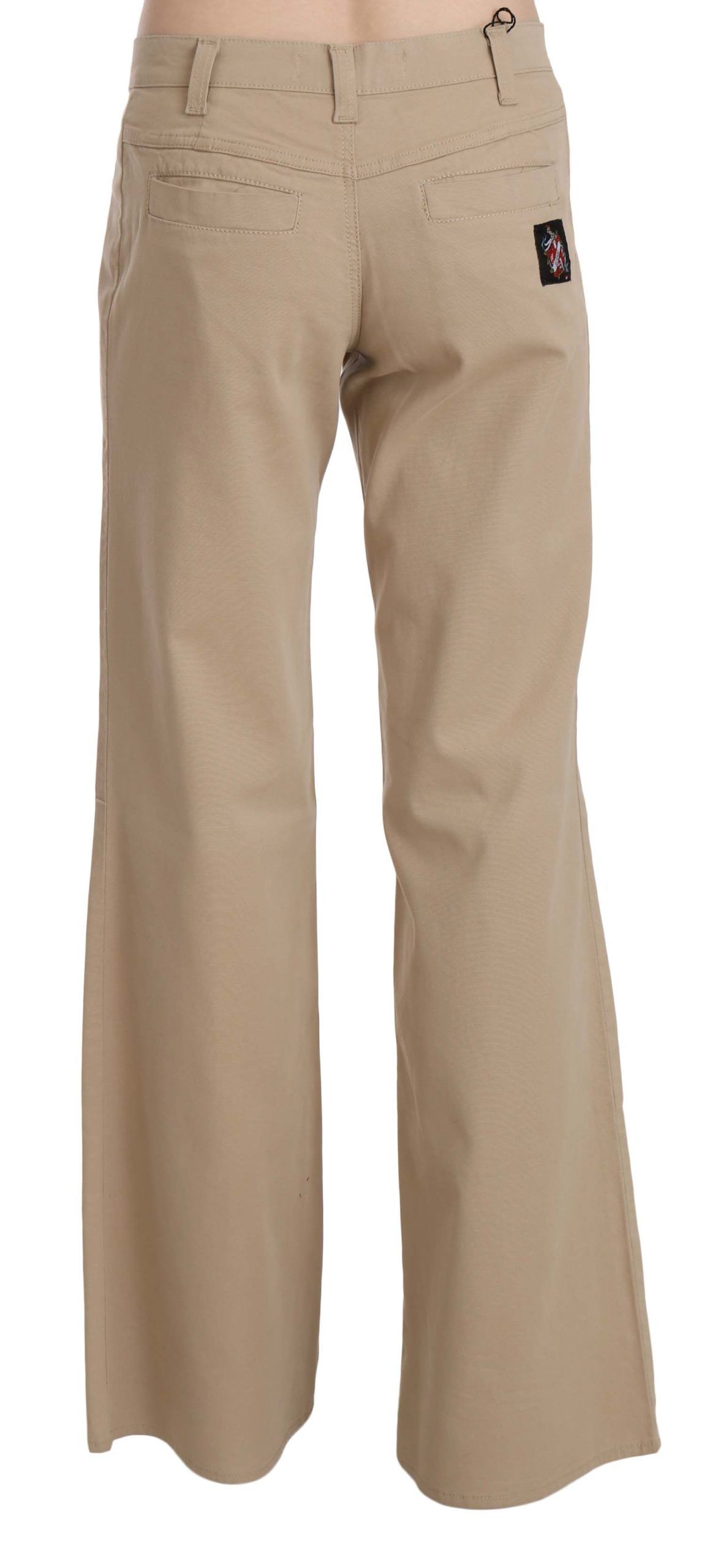 Just Cavalli Beige Cotton Mid Waist Flared Trousers Women's Pants