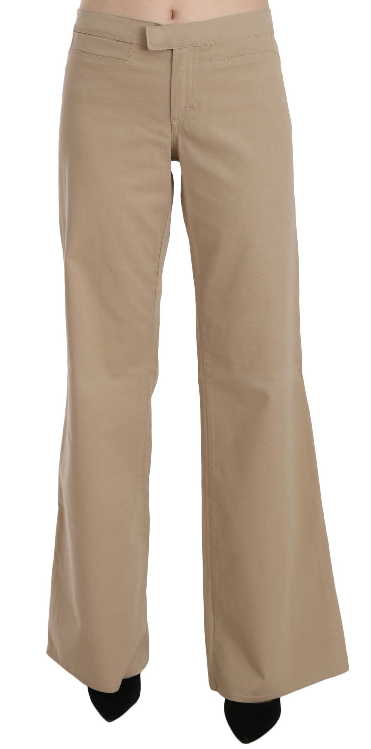 Just Cavalli Beige Cotton Mid Waist Flared Trousers Women's Pants