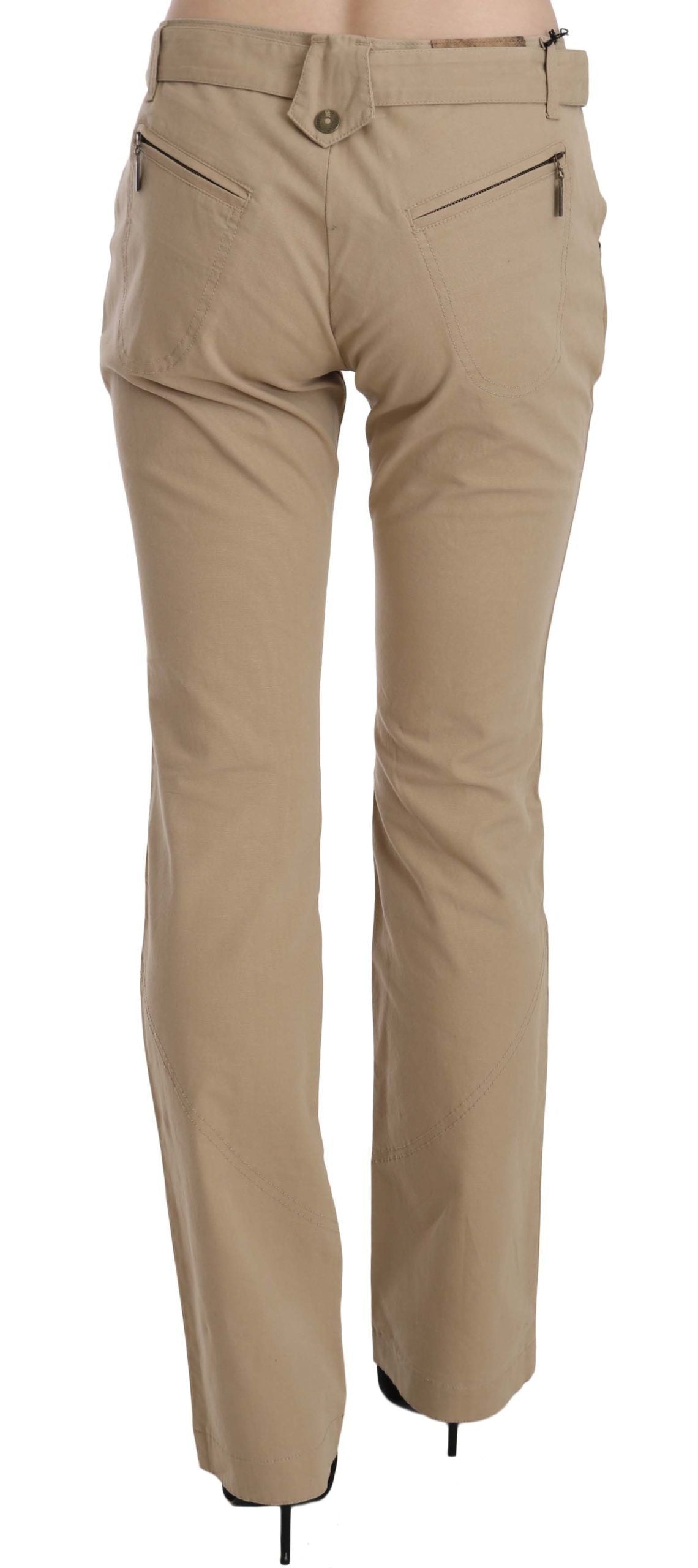 Just Cavalli Beige Cotton Mid Waist Straight Trousers Women's Pants