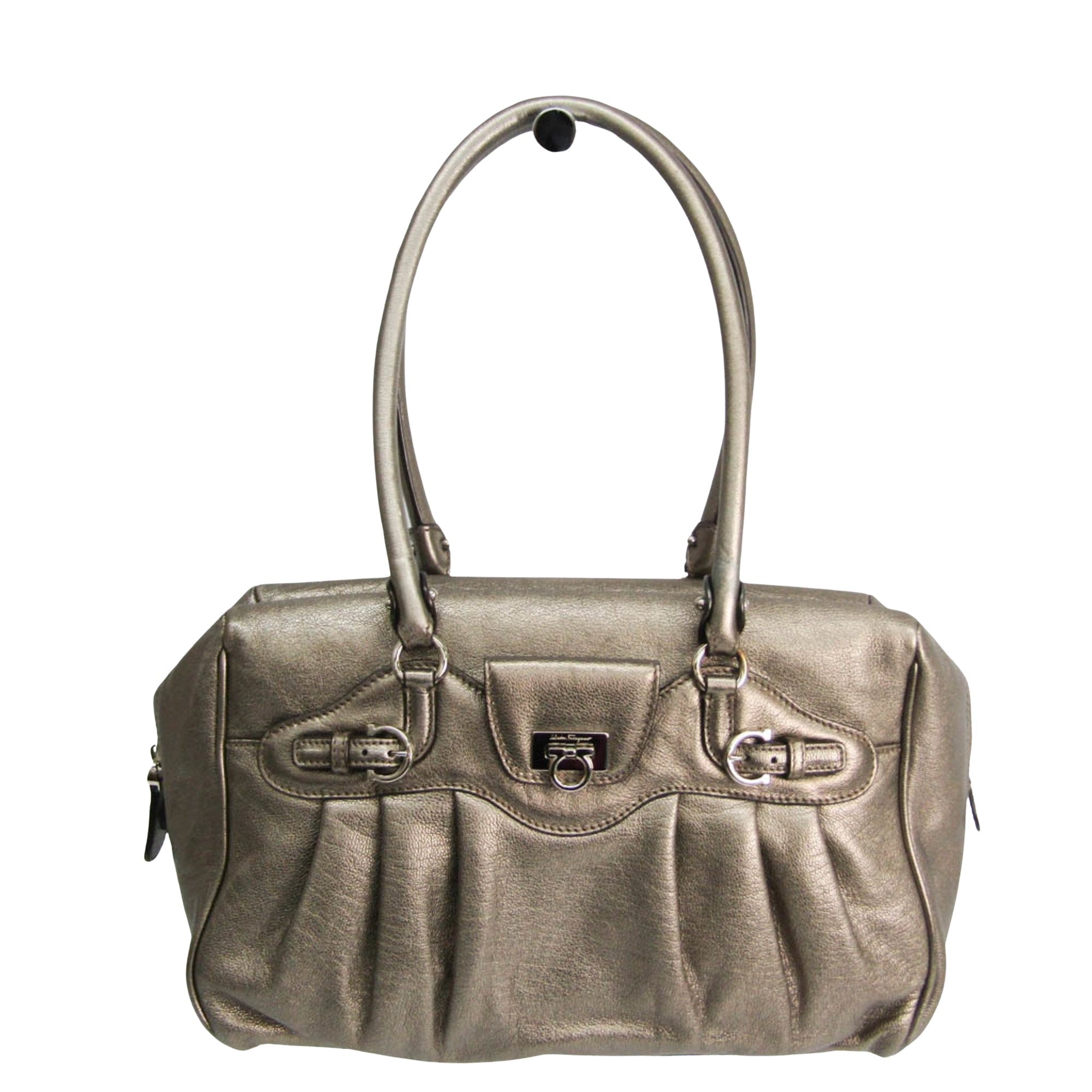 Salvatore Ferragamo Gancini Silver Leather Handbag (Pre-Owned)