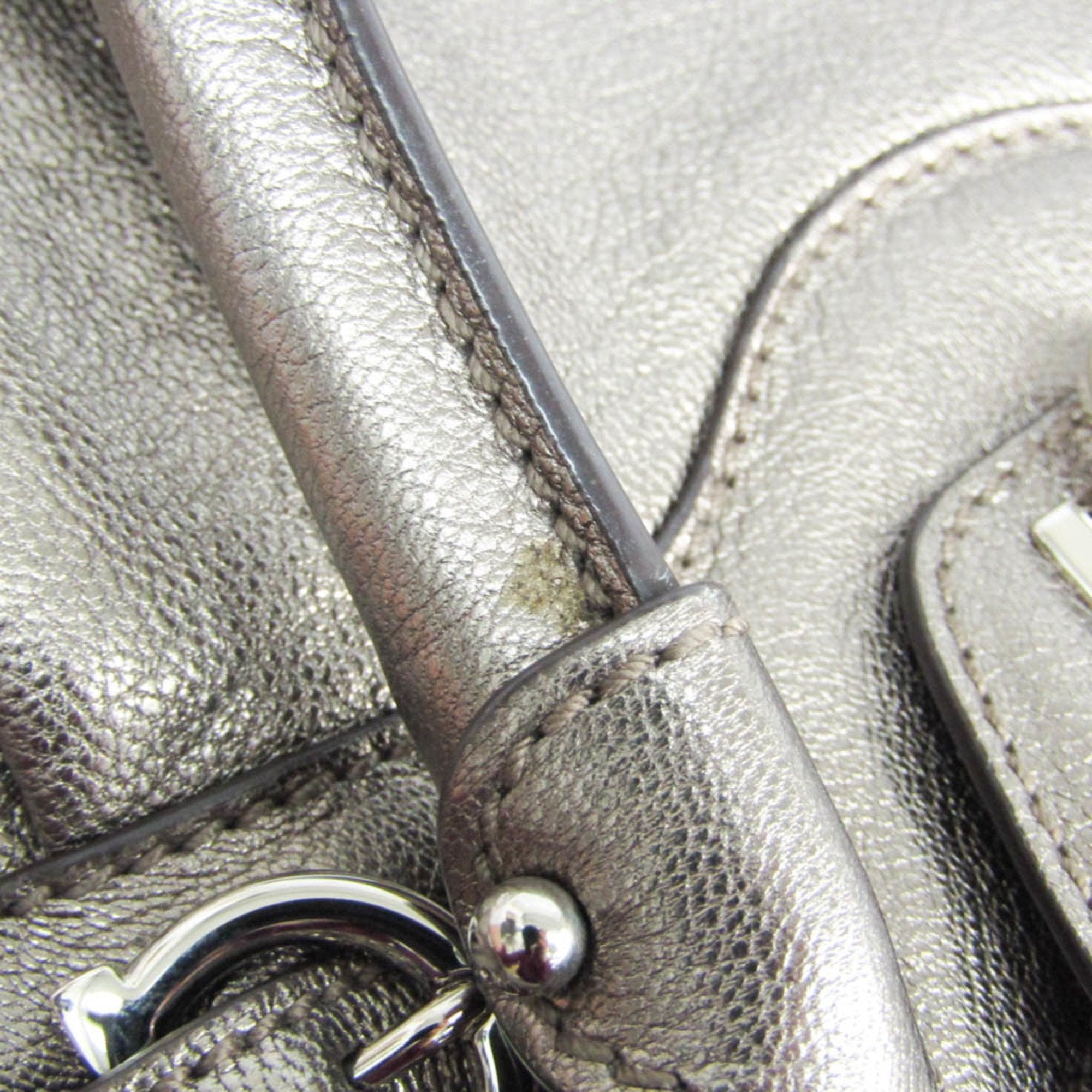 Salvatore Ferragamo Gancini Silver Leather Handbag (Pre-Owned)