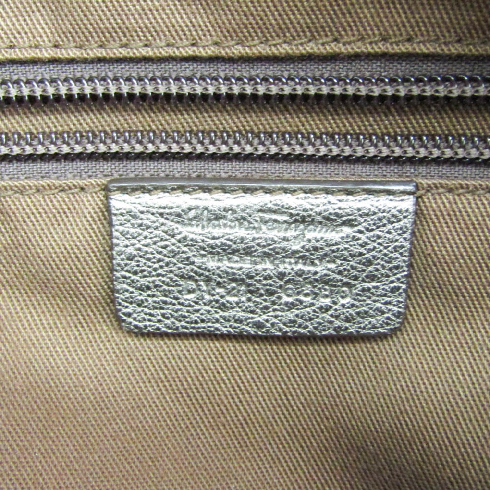 Salvatore Ferragamo Gancini Silver Leather Handbag (Pre-Owned)