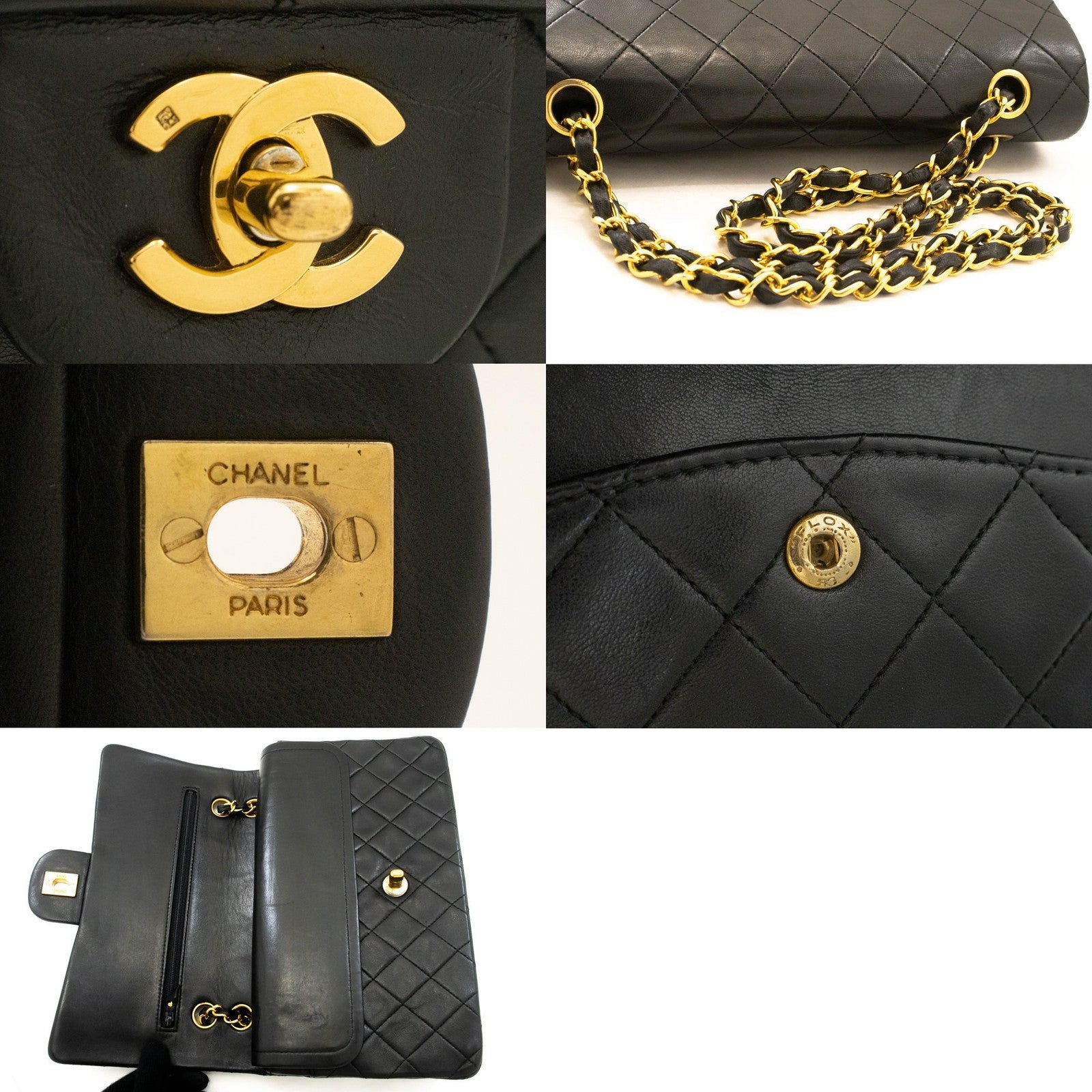 Chanel Classic Flap Lambskin Black Leather Crossbody Bag Bag (Pre-Owned)