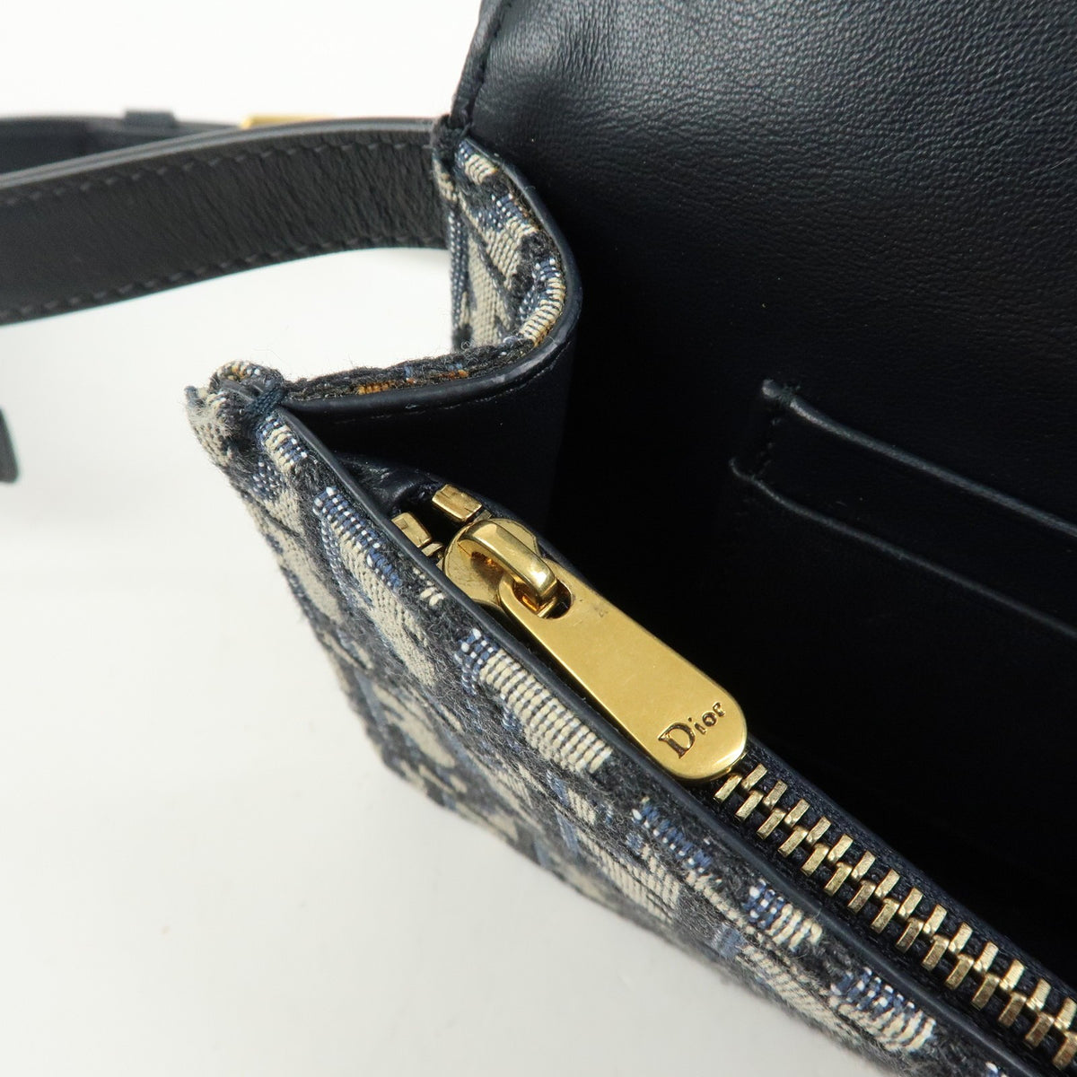 Christian Dior Saddle Belt Oblique Canvas Navy Canvas Handbag (Pre-Owned)