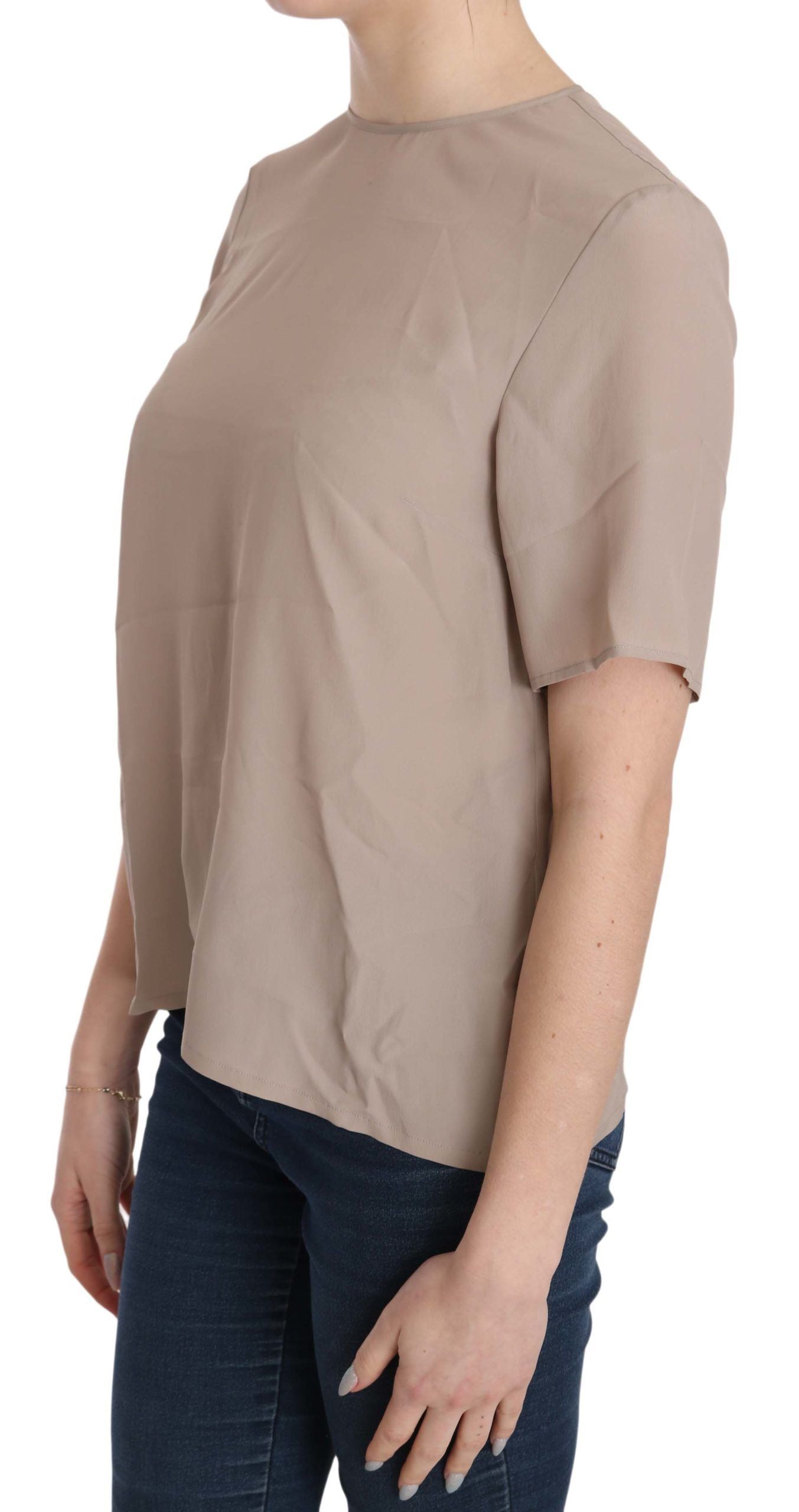 Dolce & Gabbana Beige Crew Neck Short Sleeve Women's Blouse