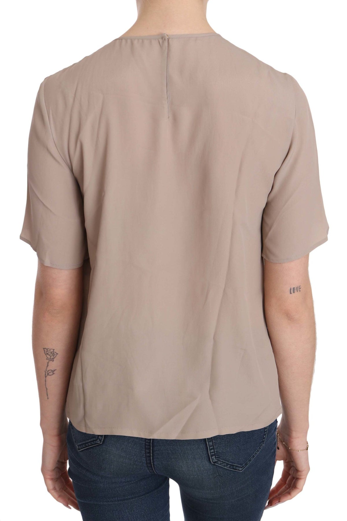Dolce & Gabbana Beige Crew Neck Short Sleeve Women's Blouse
