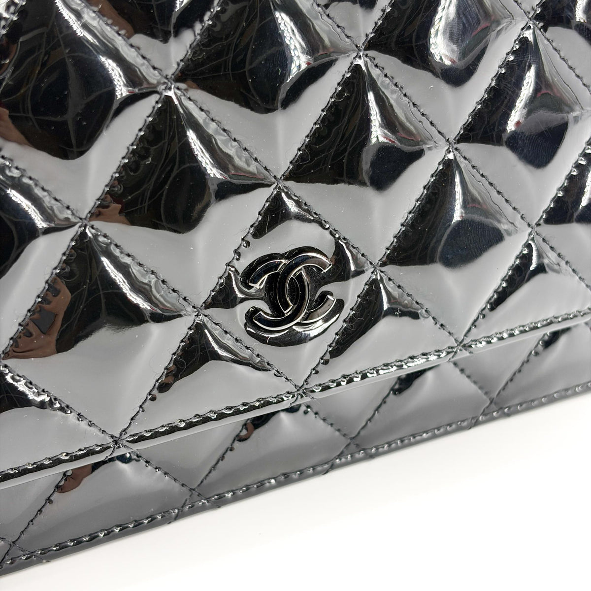 Chanel So Black Wallet On Chain Quilted Patent Black Patent_Leather Crossbody Bag Bag (Pre-Owned)