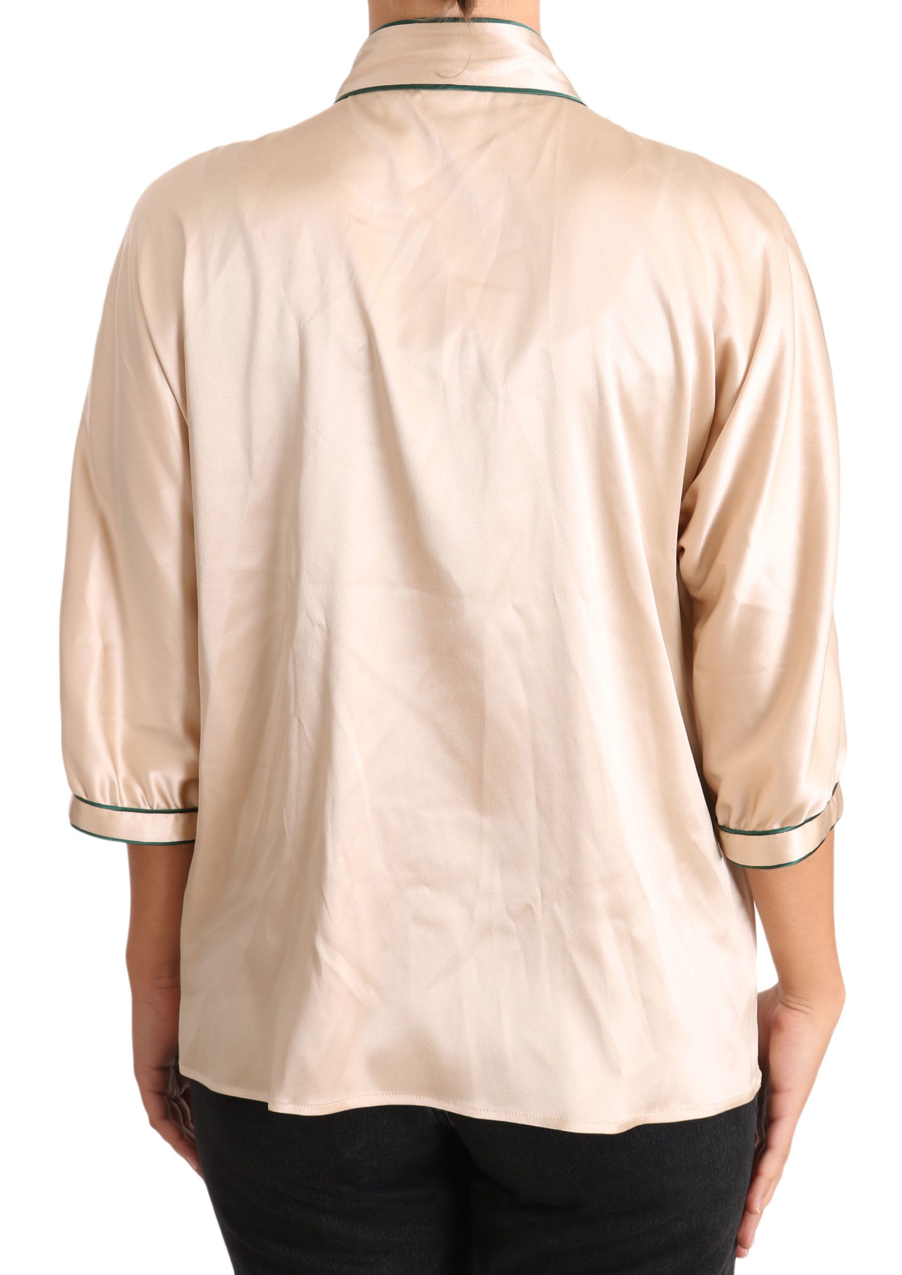 Dolce & Gabbana Beige Ribbon Silk Stretch Top Women's Blouse