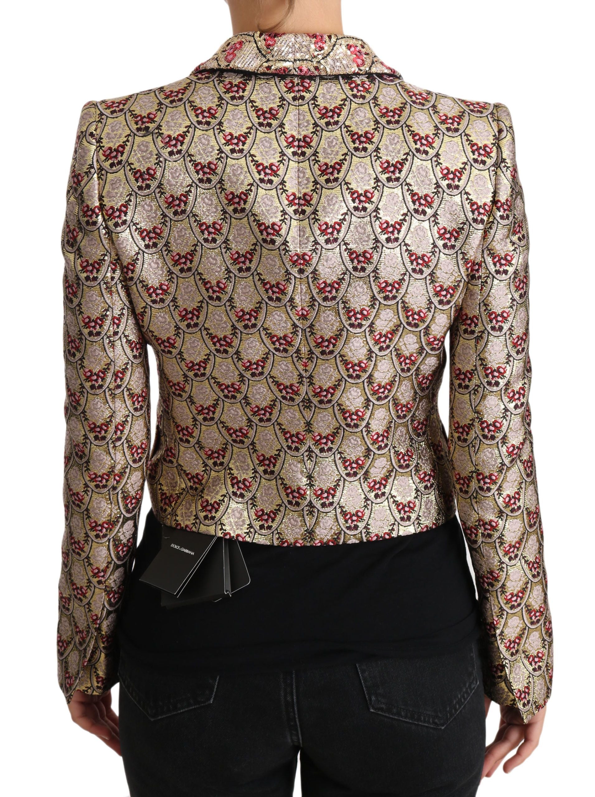 Dolce & Gabbana Gold Floral Sequined Blazer Coat Women's Jacket