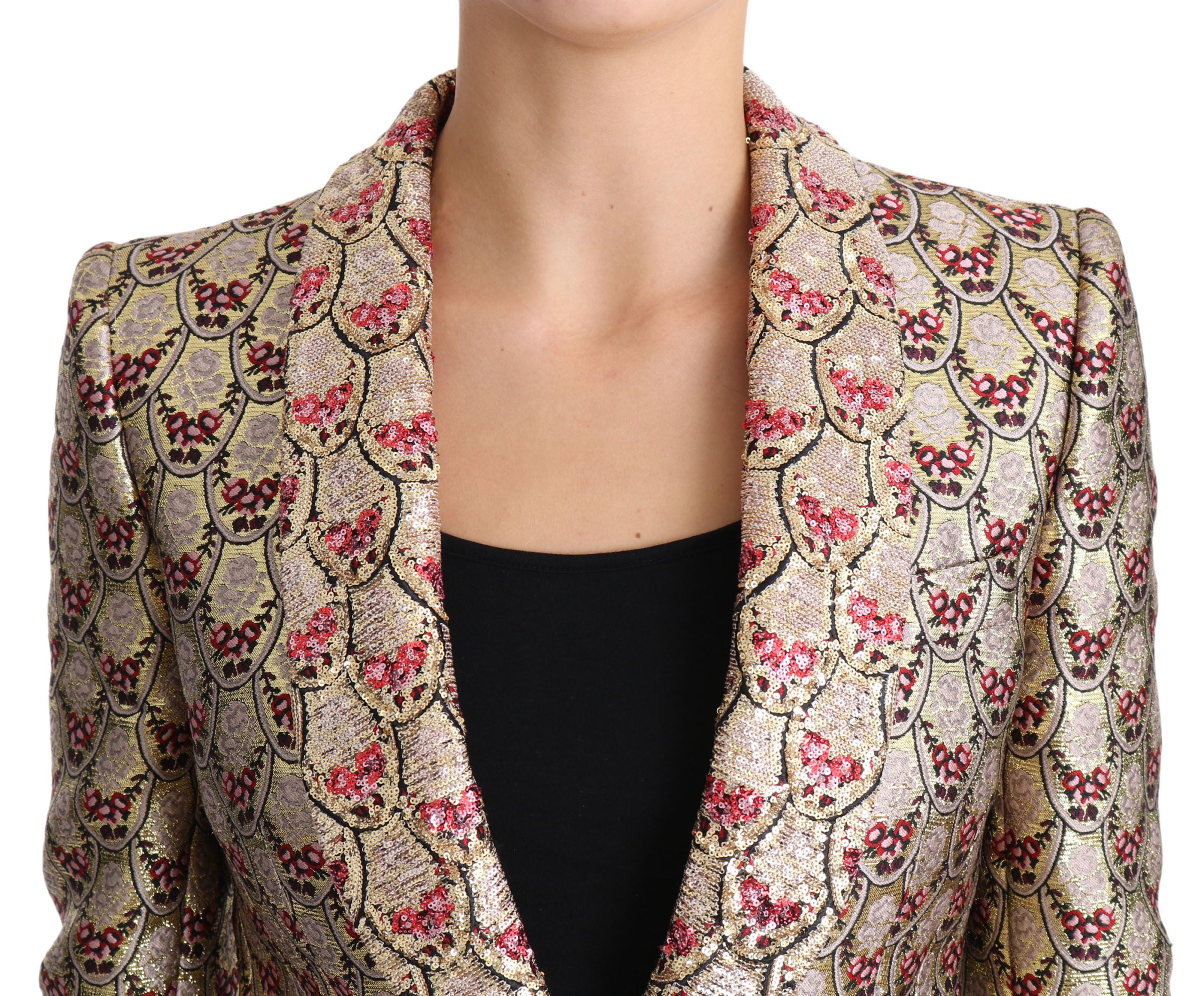 Dolce & Gabbana Gold Floral Sequined Blazer Coat Women's Jacket