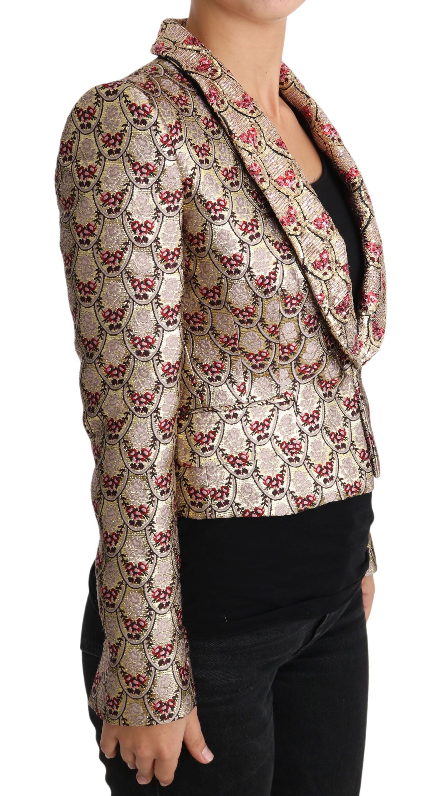 Dolce & Gabbana Gold Floral Sequined Blazer Coat Women's Jacket