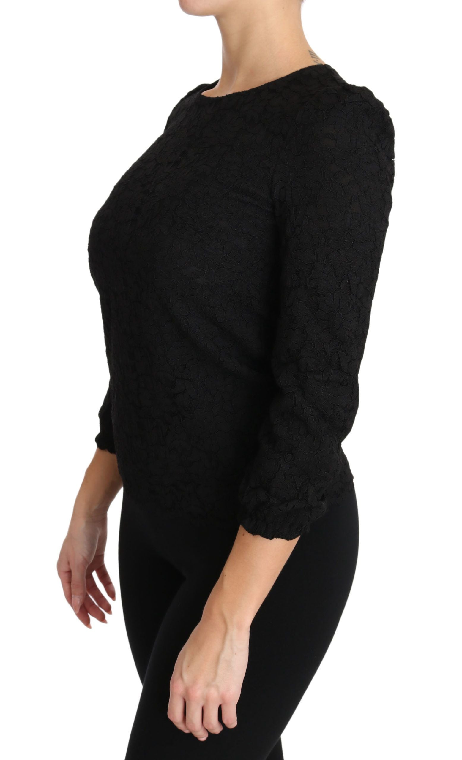 Dolce & Gabbana Black Floral Lace Zipper Top Women's Blouse