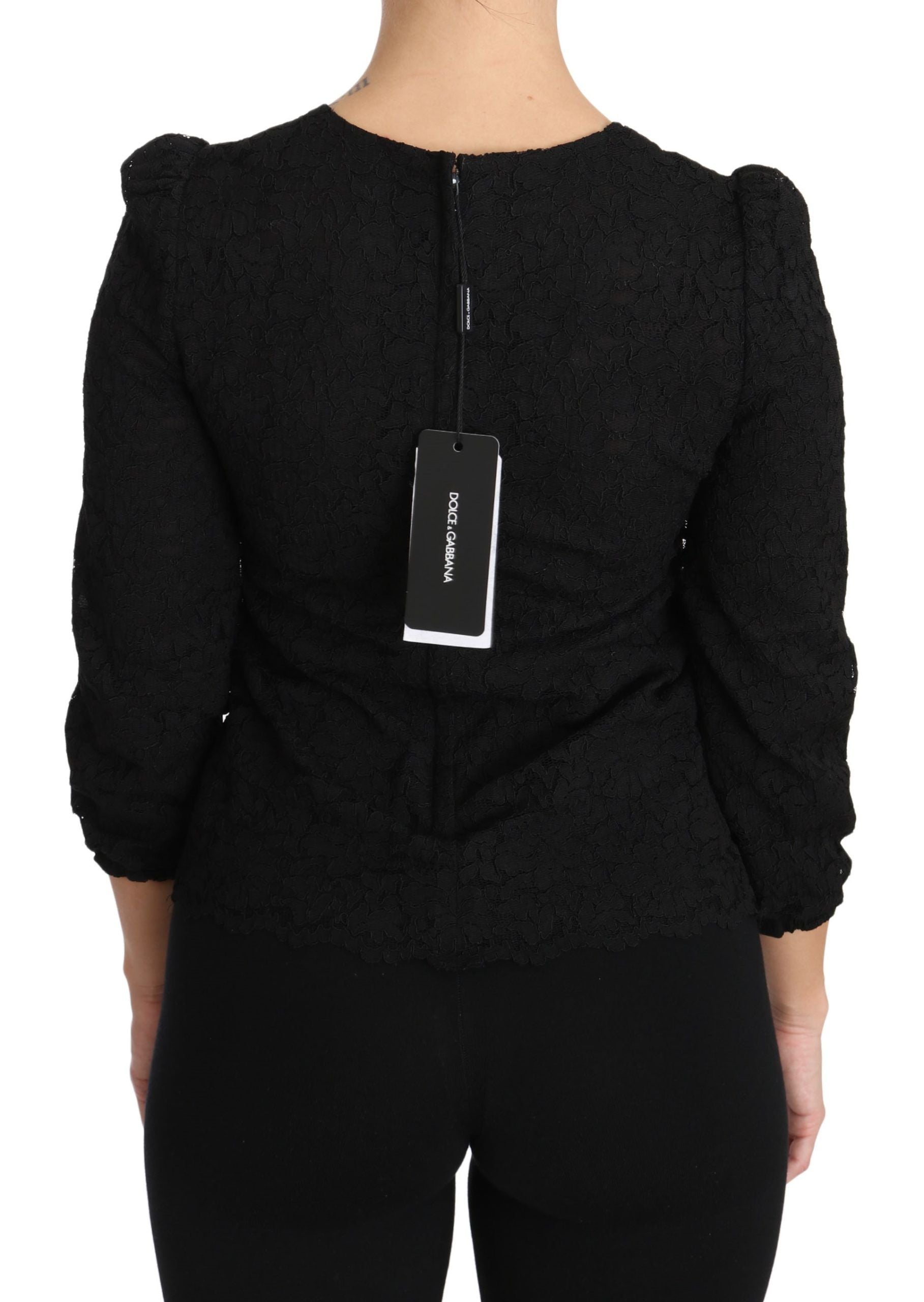 Dolce & Gabbana Black Floral Lace Zipper Top Women's Blouse