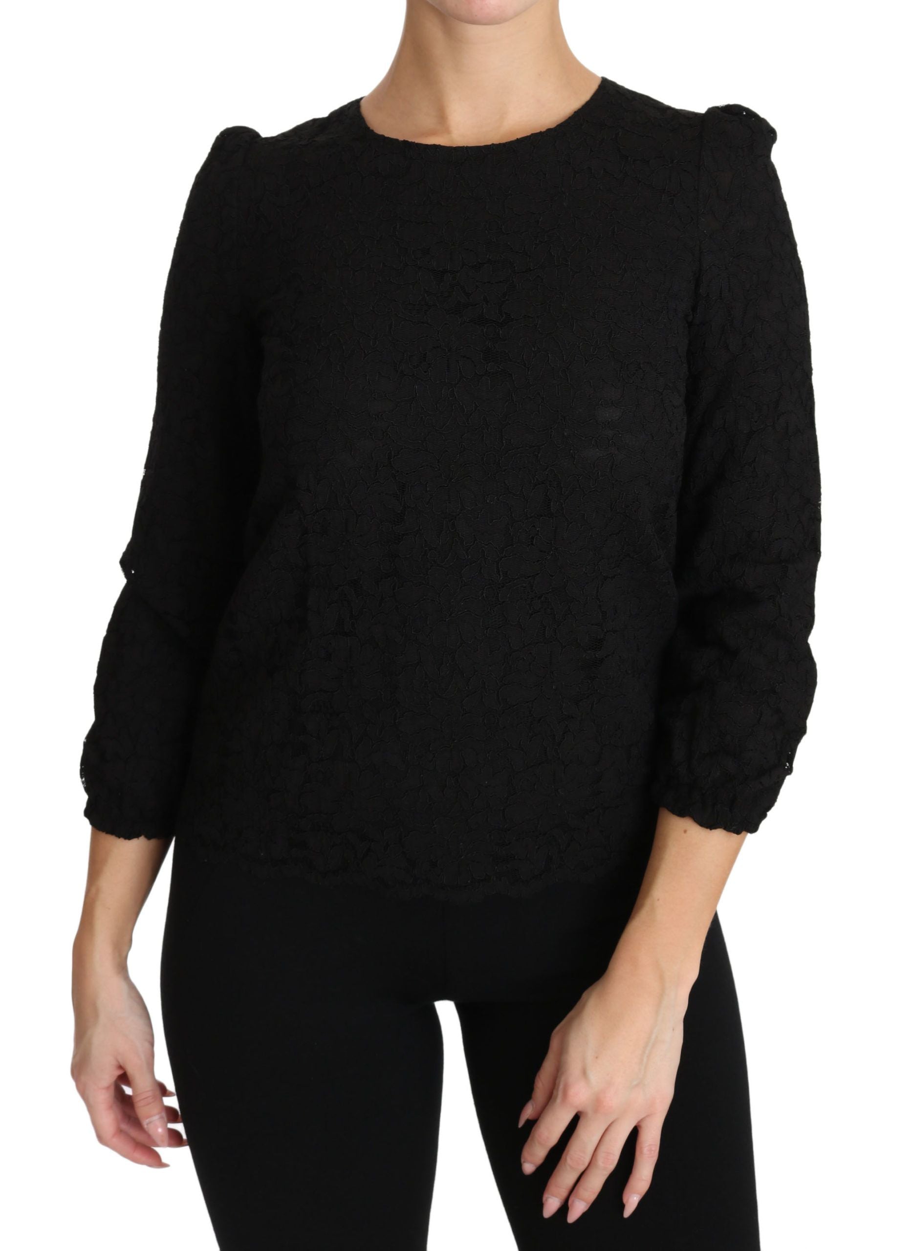 Dolce & Gabbana Black Floral Lace Zipper Top Women's Blouse