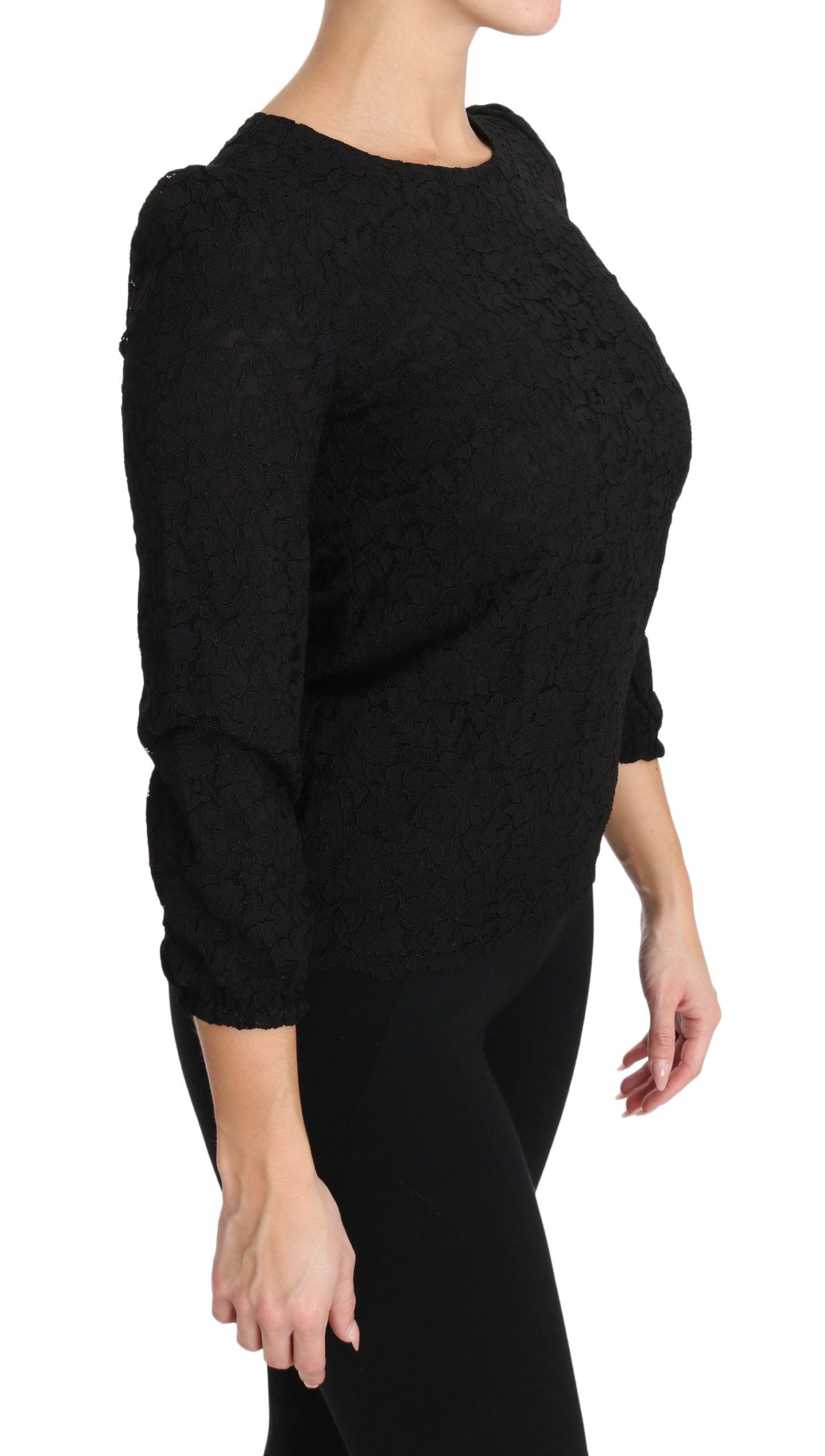 Dolce & Gabbana Black Floral Lace Zipper Top Women's Blouse