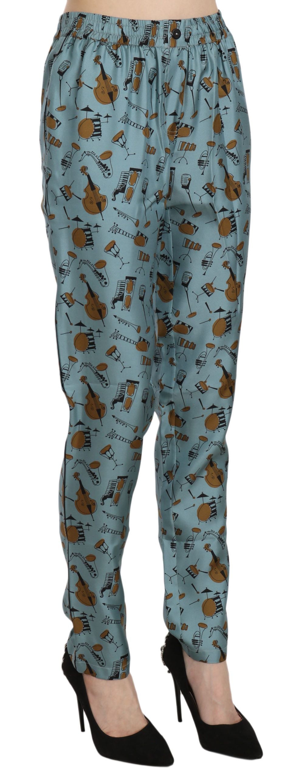 Dolce & Gabbana Blue Musical Instruments Print Tapered Women's Pants