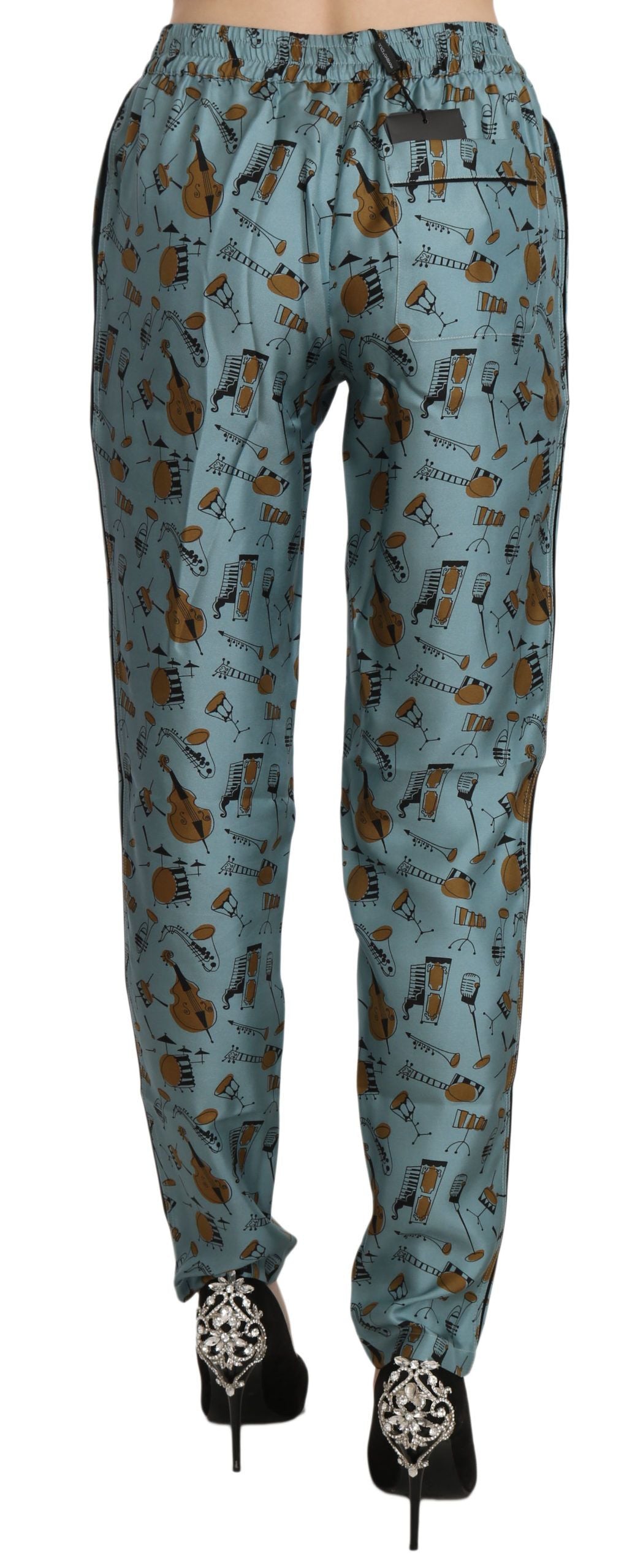 Dolce & Gabbana Blue Musical Instruments Print Tapered Women's Pants