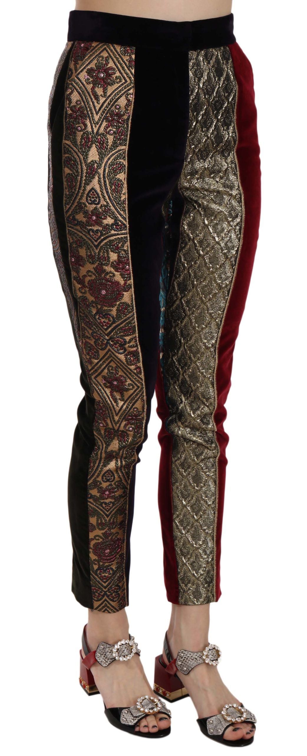Dolce & Gabbana Multicolor Jacquard Cropped Tapered Women's Pants