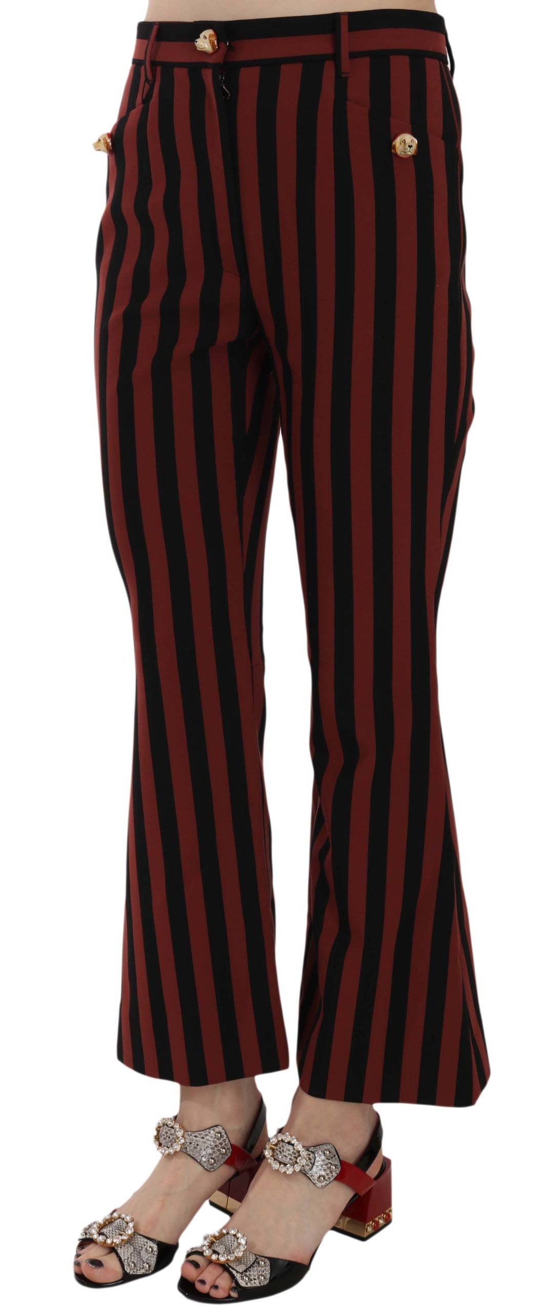 Dolce & Gabbana Black Amaranth Stripe Cropped Flared Women's Pants