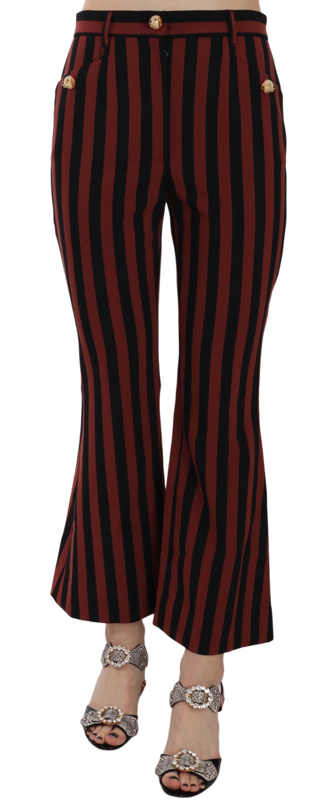 Dolce & Gabbana Black Amaranth Stripe Cropped Flared Women's Pants