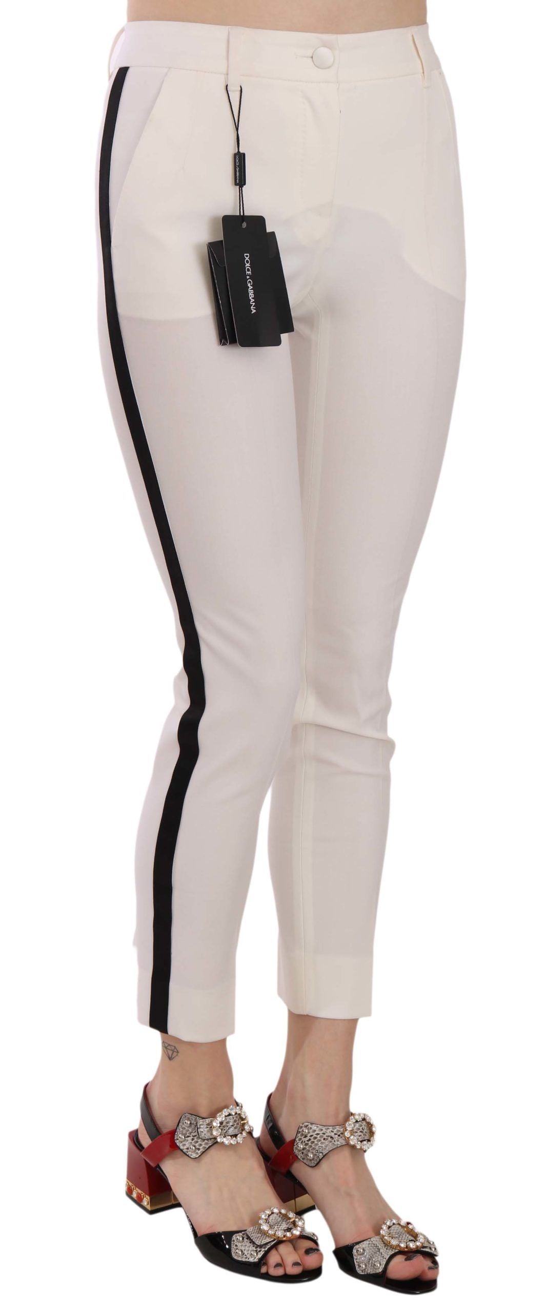 Dolce & Gabbana White Side Stripe Cropped Skinny Women's Pants