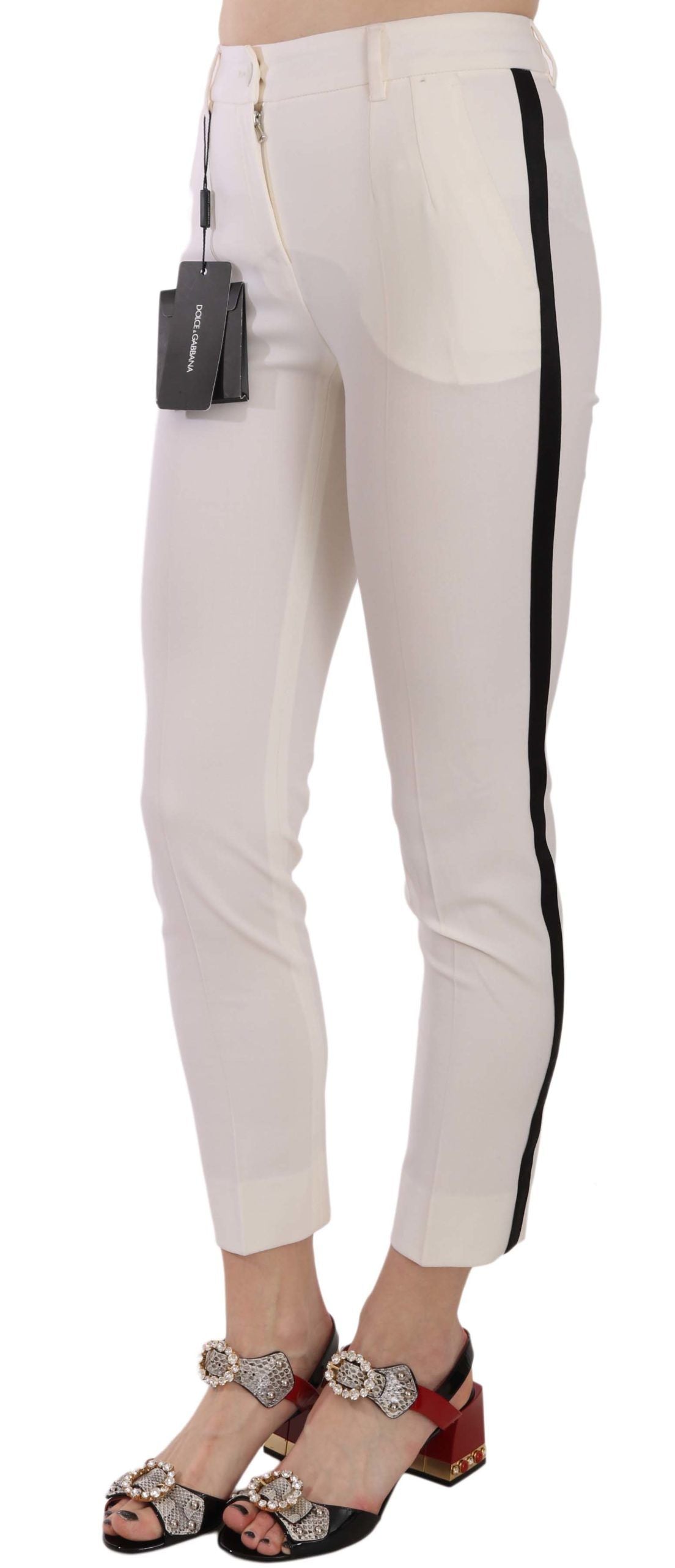 Dolce & Gabbana White Side Stripe Cropped Skinny Women's Pants