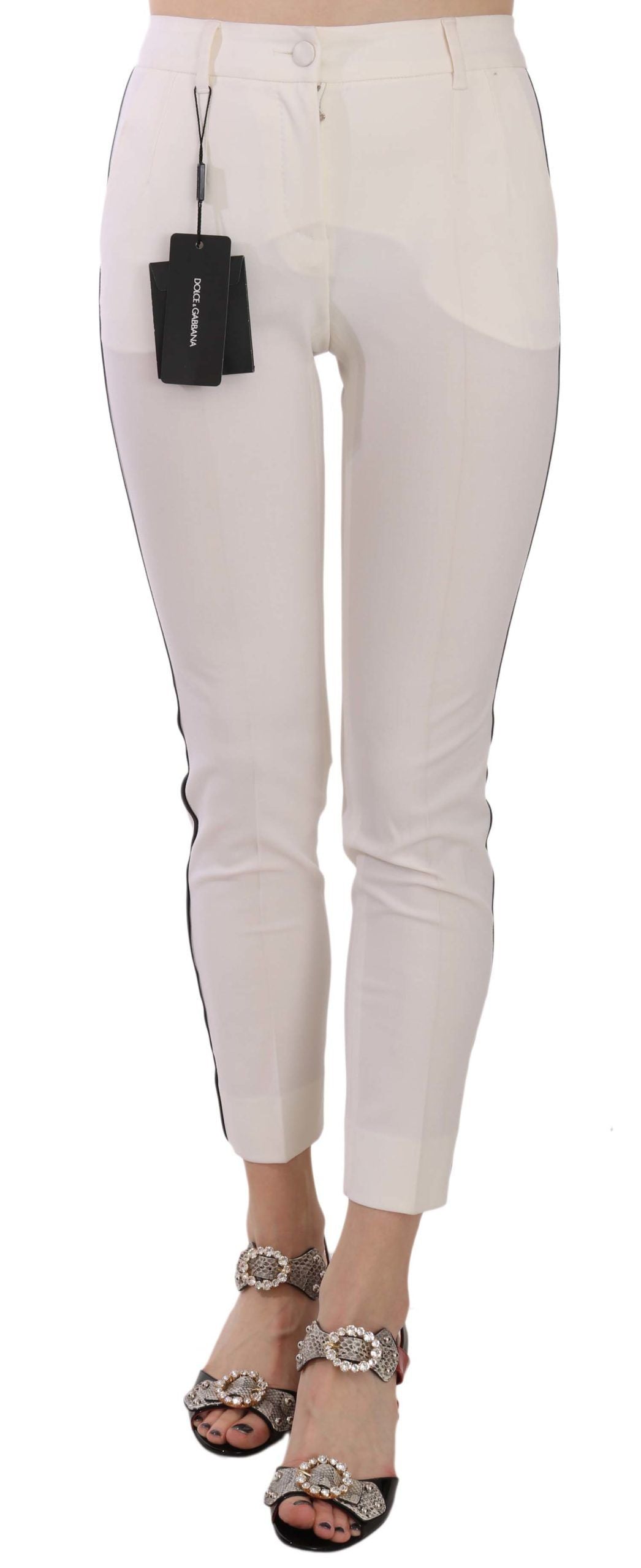 Dolce & Gabbana White Side Stripe Cropped Skinny Women's Pants