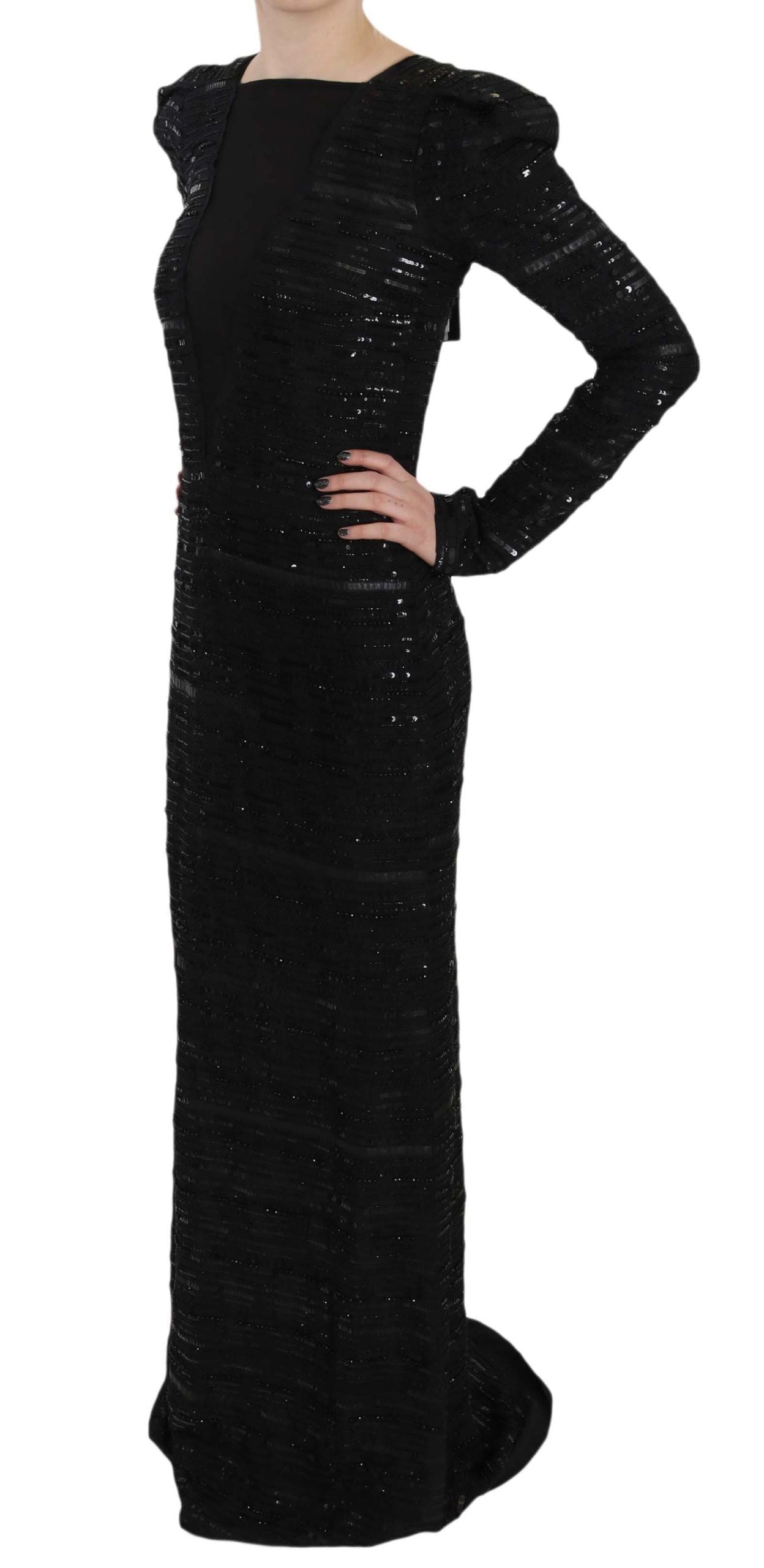 John Richmond Black Silk Full Length Sequined Gown Women's Dress