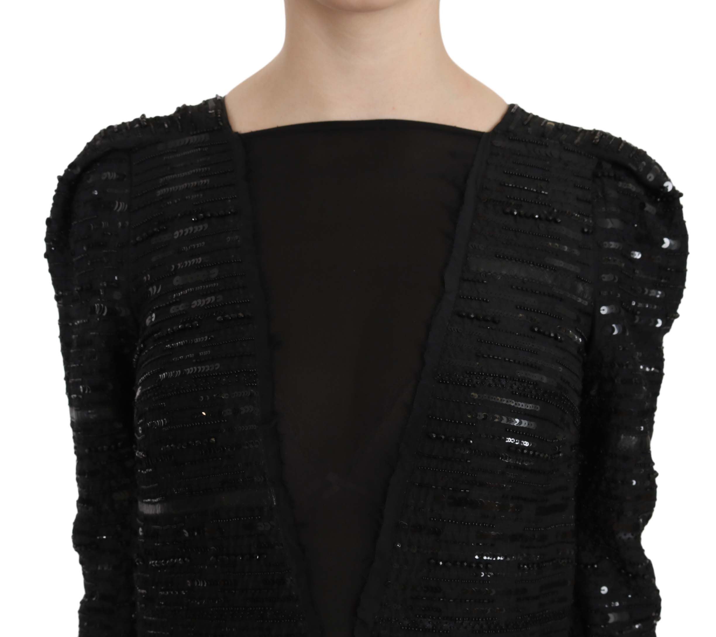 John Richmond Black Silk Full Length Sequined Gown Women's Dress