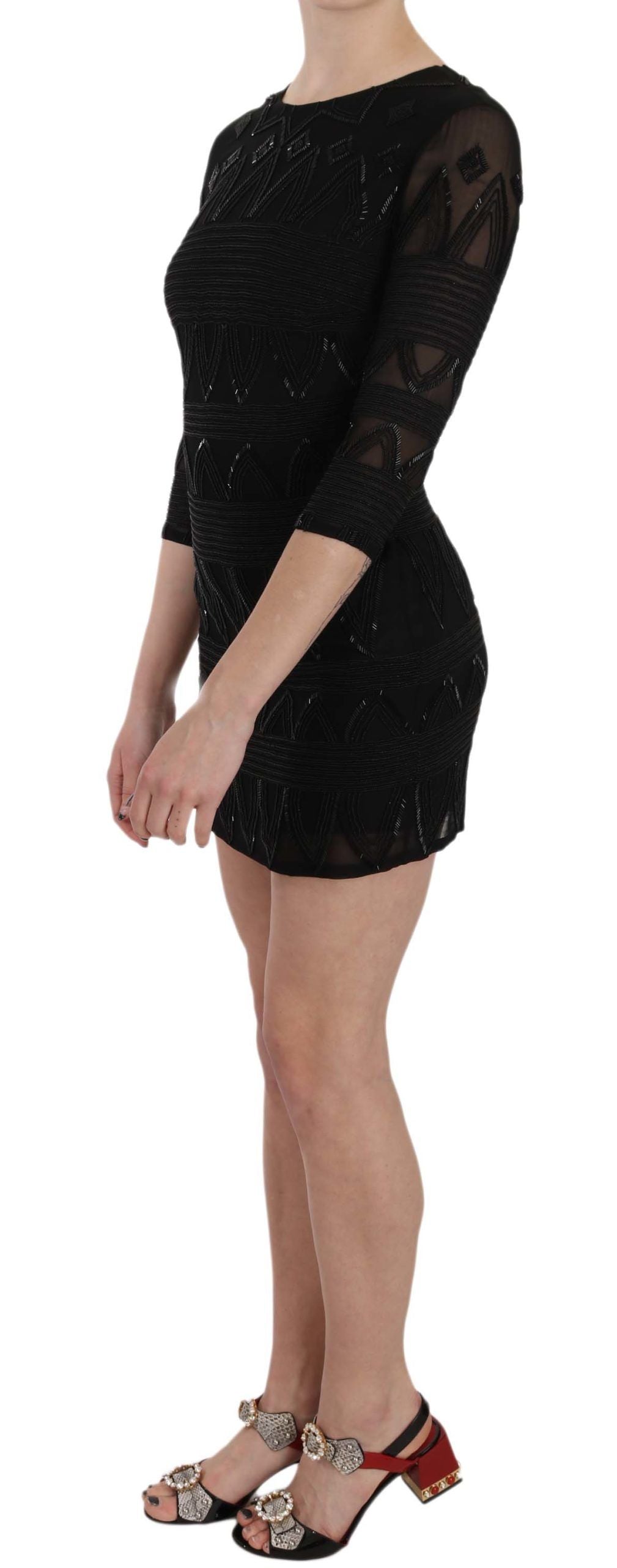 John Richmond Black Silk Sequined Mini Shift Women's Gown