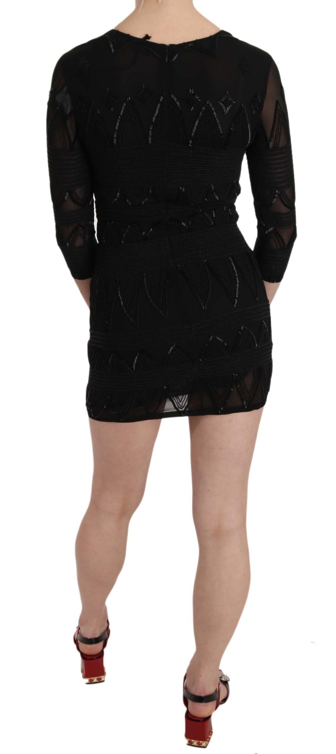 John Richmond Black Silk Sequined Mini Shift Women's Gown