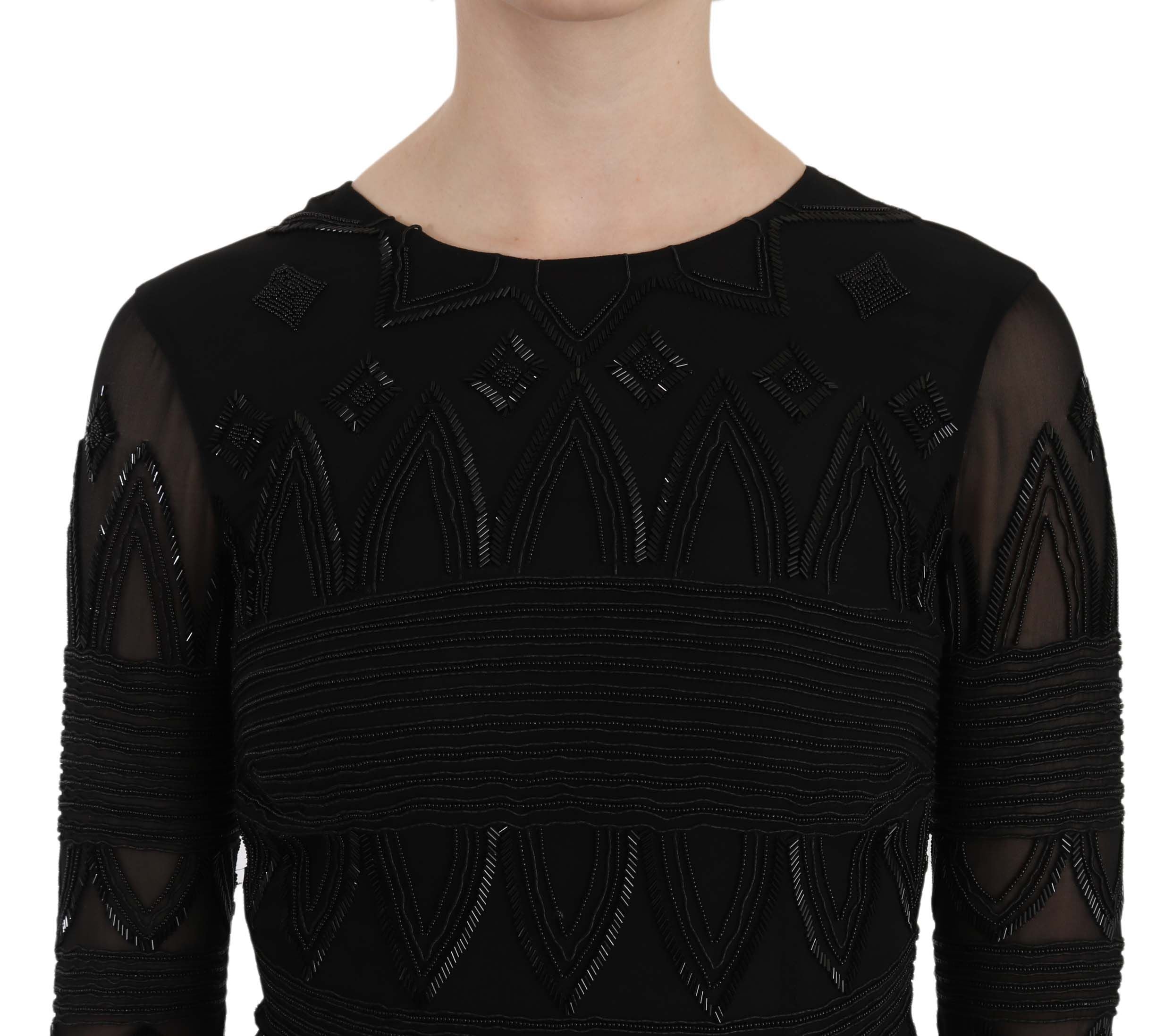 John Richmond Black Silk Sequined Mini Shift Women's Gown